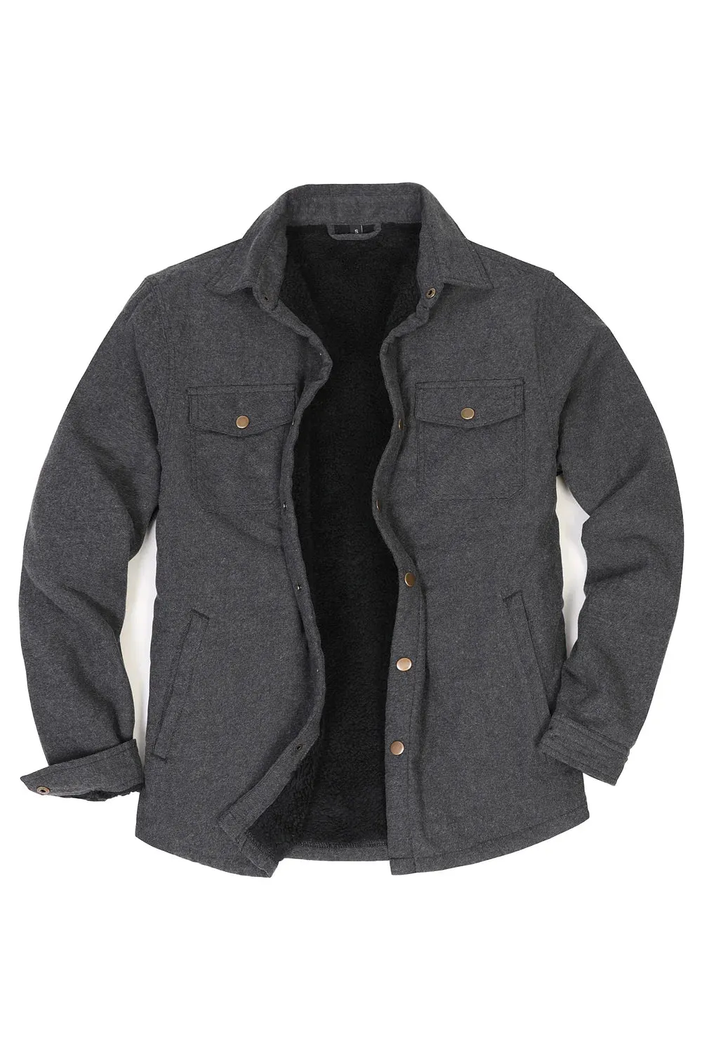 Men's Snap Front Flannel Shirt Jacket, Sherpa-Lined Plaid Shacket