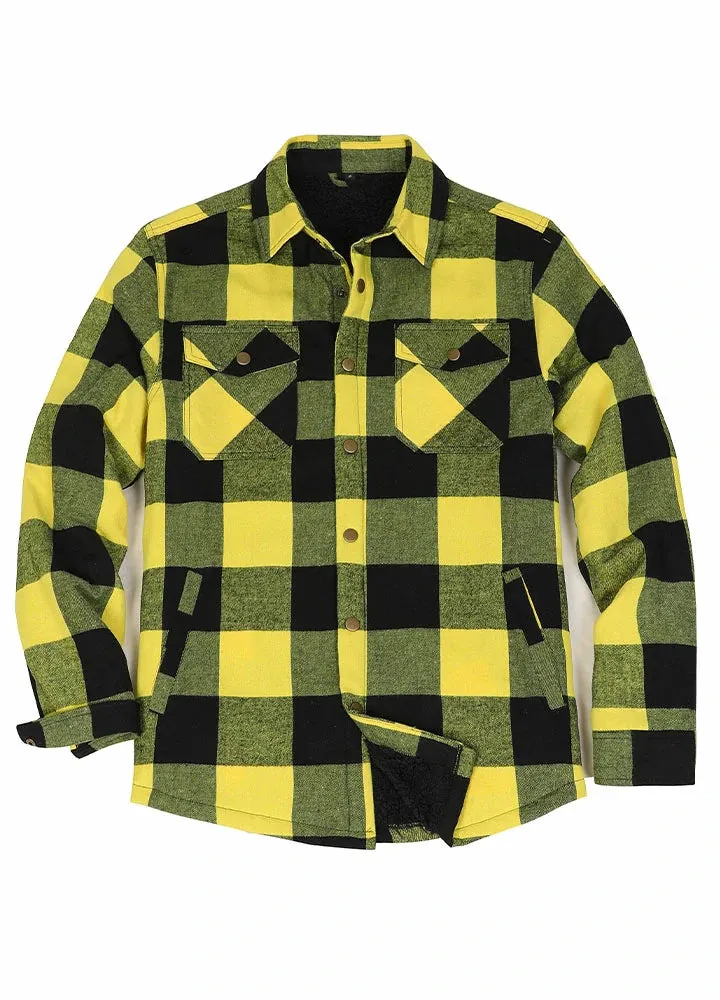 Men's Snap Front Flannel Shirt Jacket, Sherpa-Lined Plaid Shacket