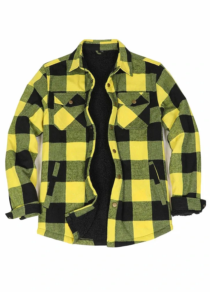 Men's Snap Front Flannel Shirt Jacket, Sherpa-Lined Plaid Shacket