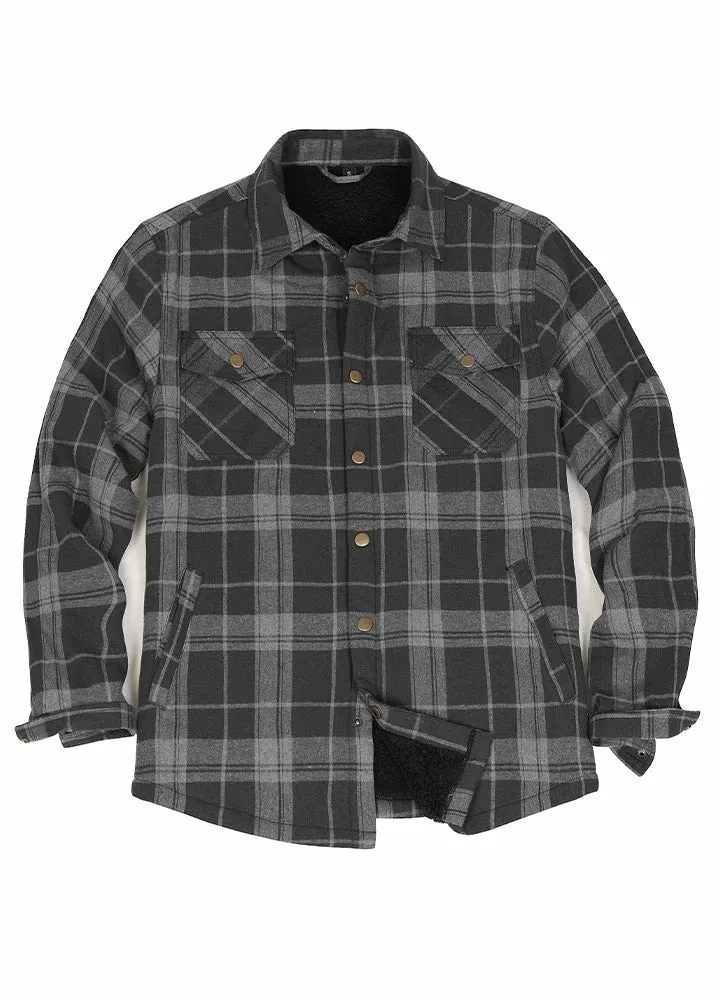 Men's Snap Front Flannel Shirt Jacket, Sherpa-Lined Plaid Shacket