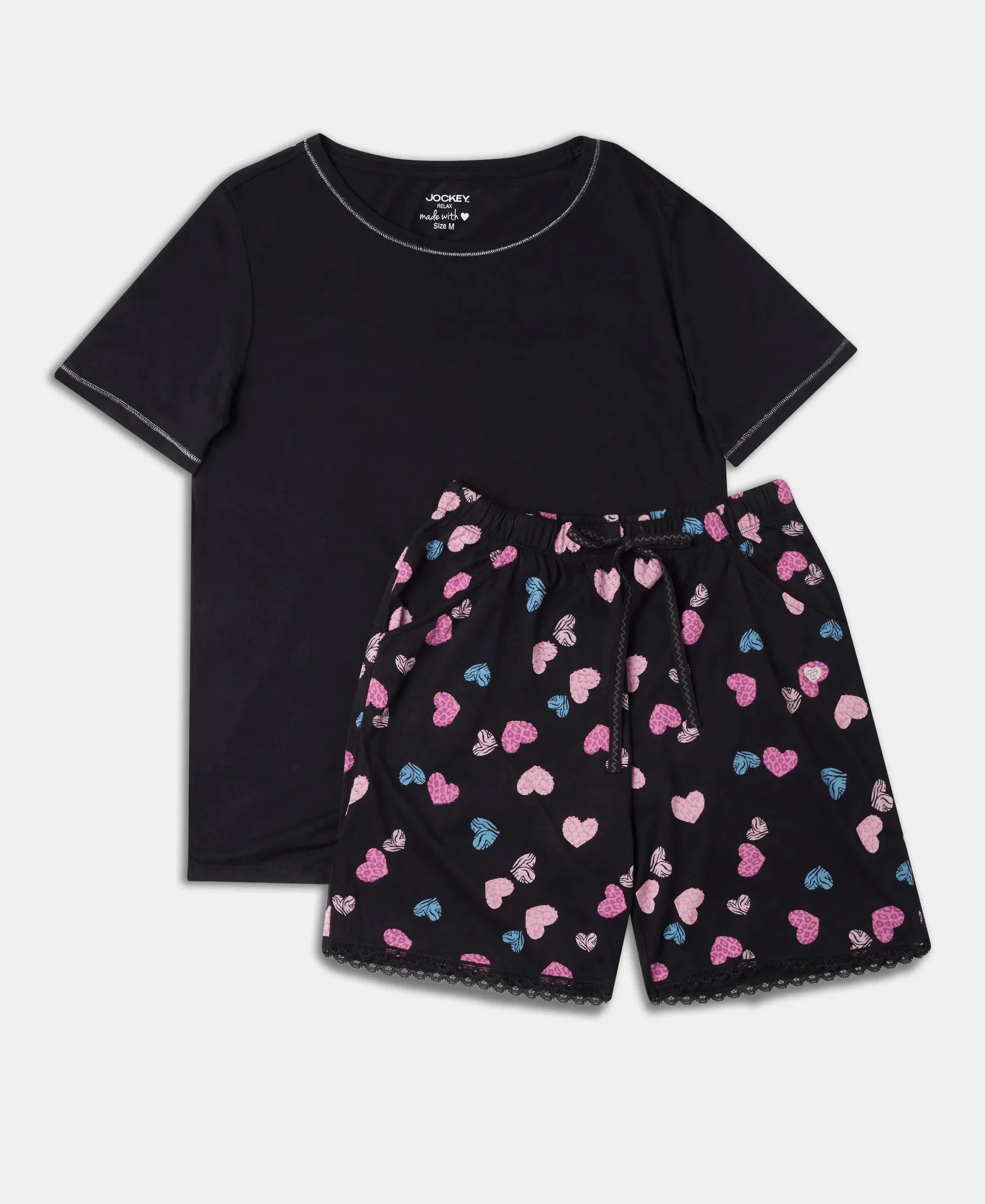 Micro Modal Cotton Short Sleeve T-Shirt and Printed Shorts Set - Black