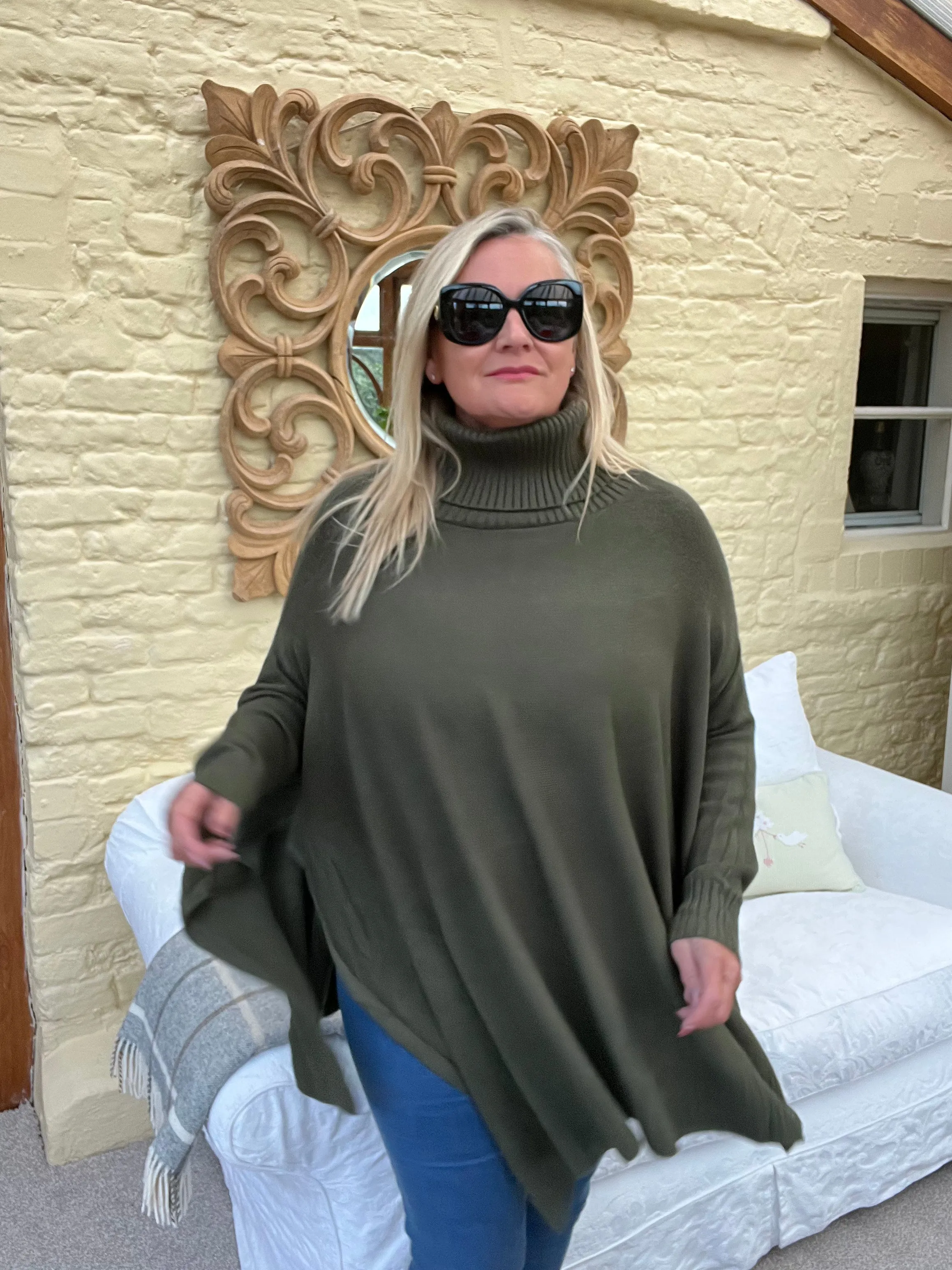 Milan Poncho Tunic Jumper Khaki Green