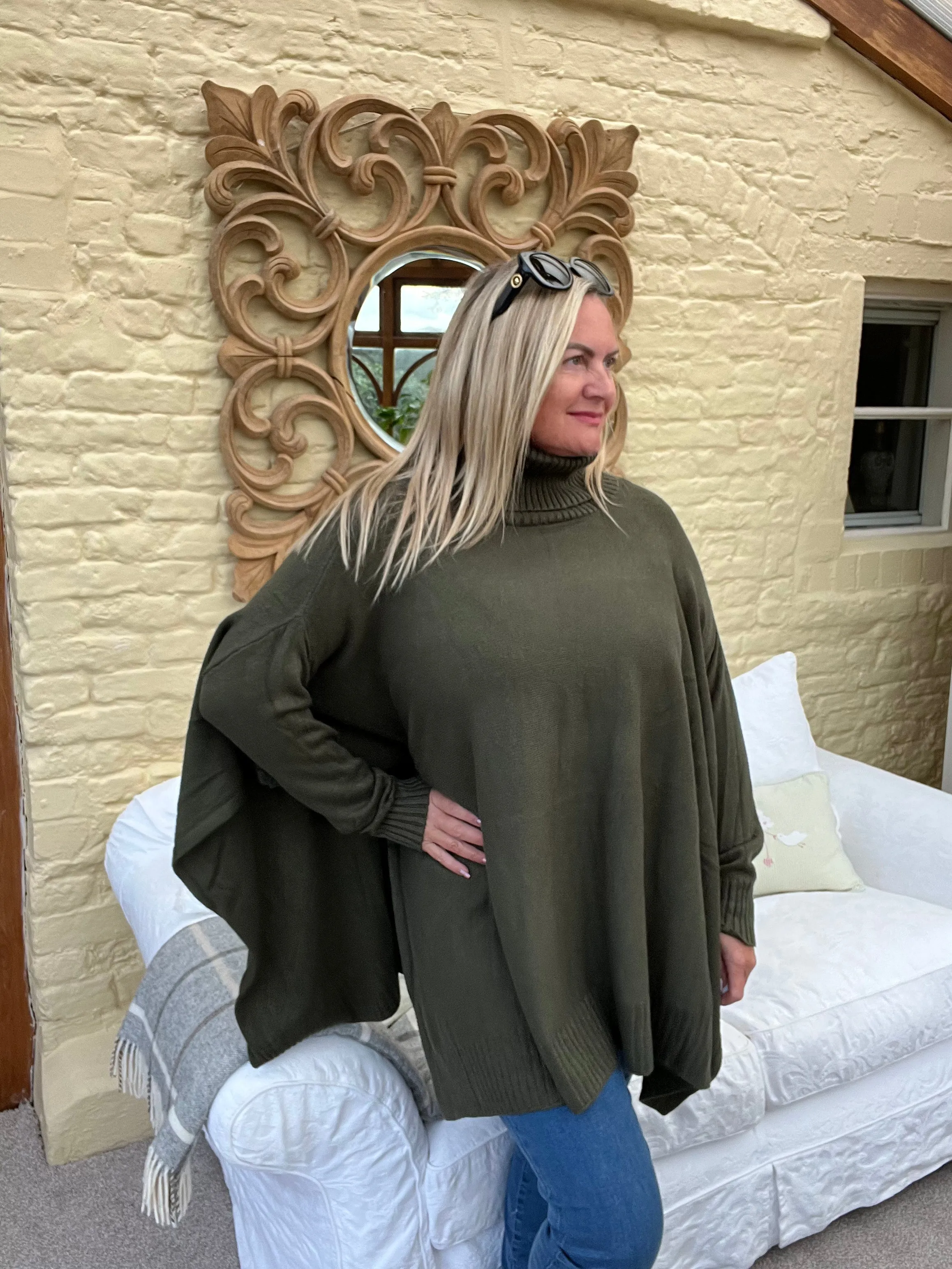 Milan Poncho Tunic Jumper Khaki Green