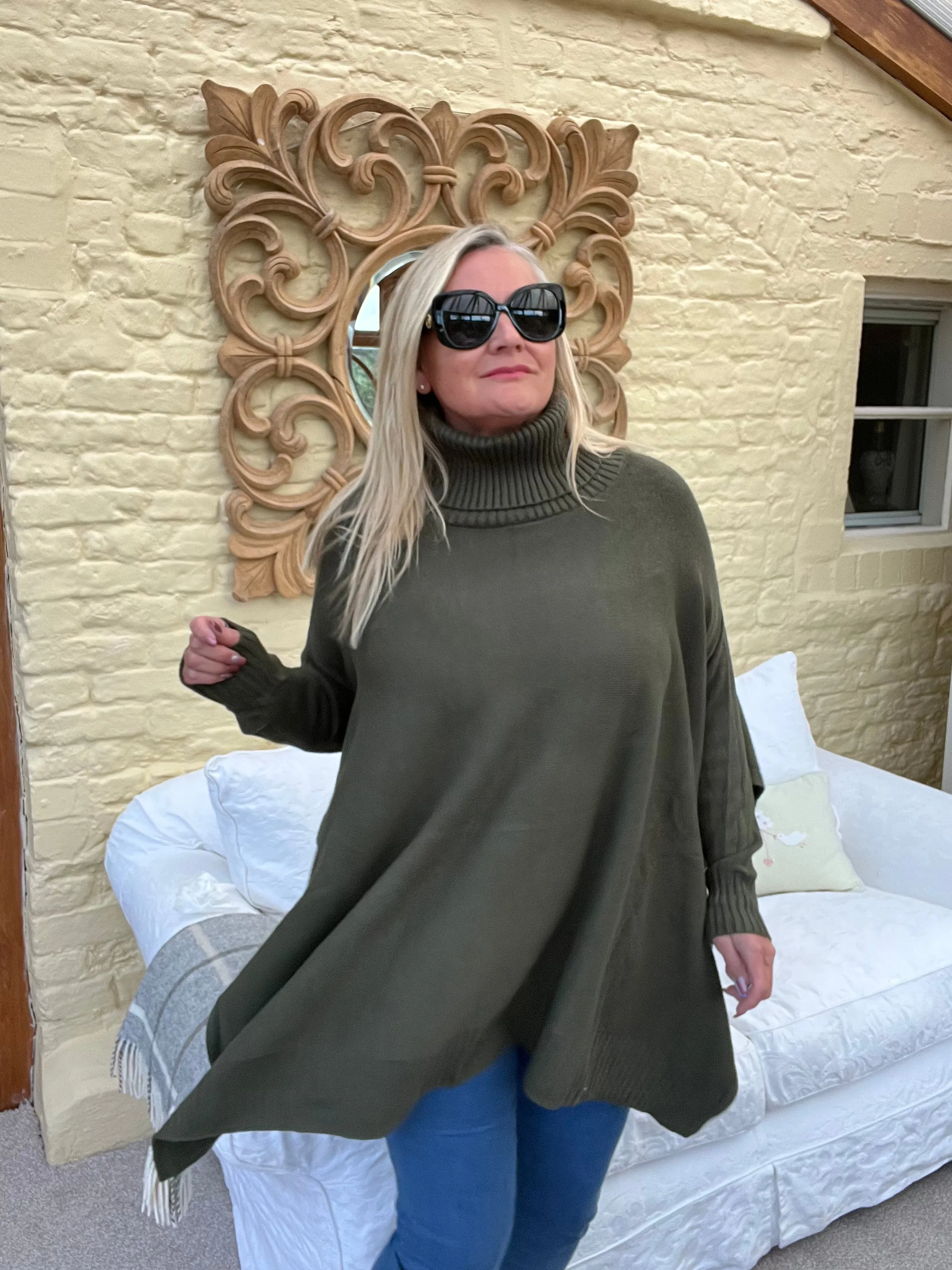 Milan Poncho Tunic Jumper Khaki Green