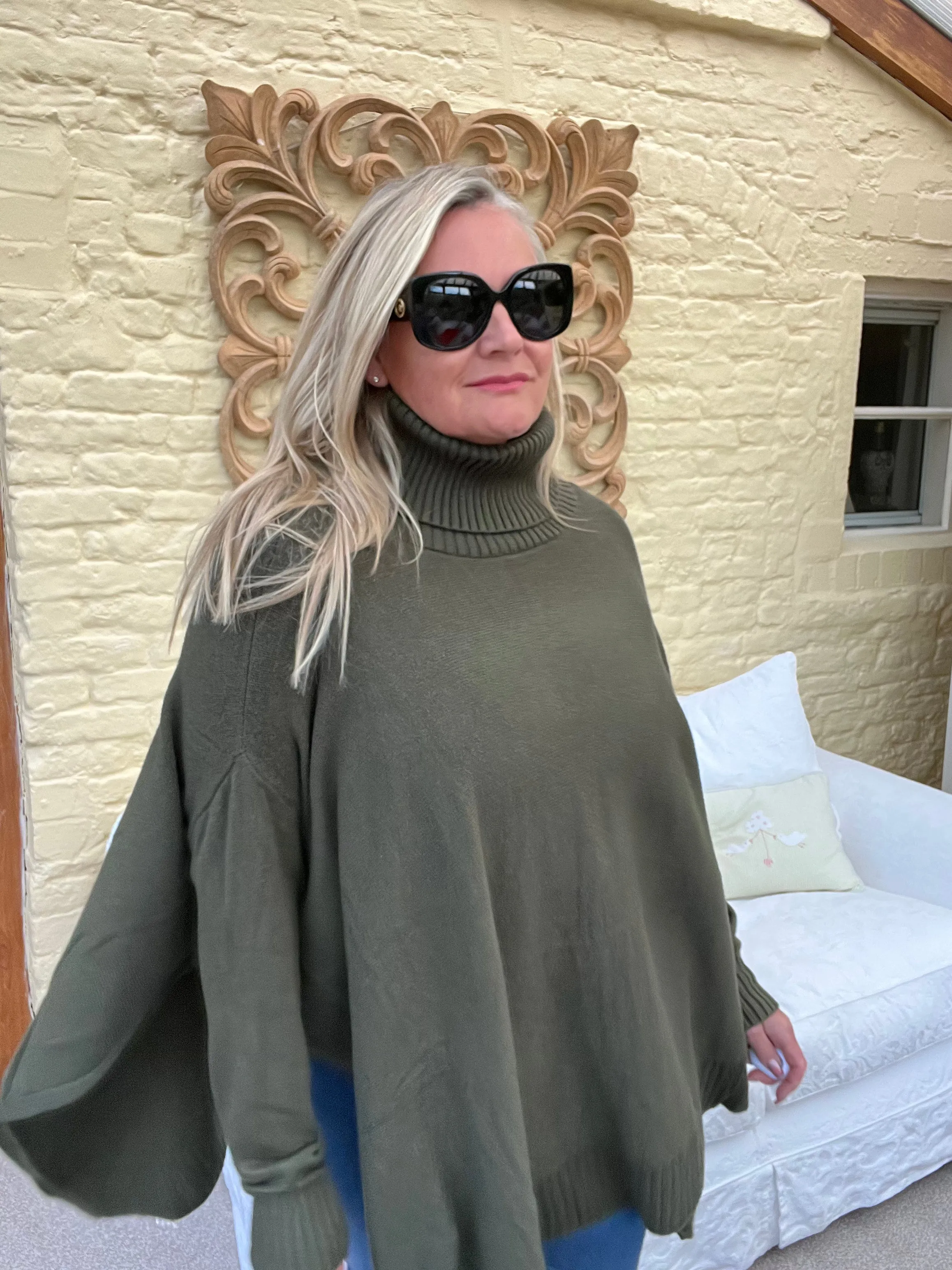 Milan Poncho Tunic Jumper Khaki Green