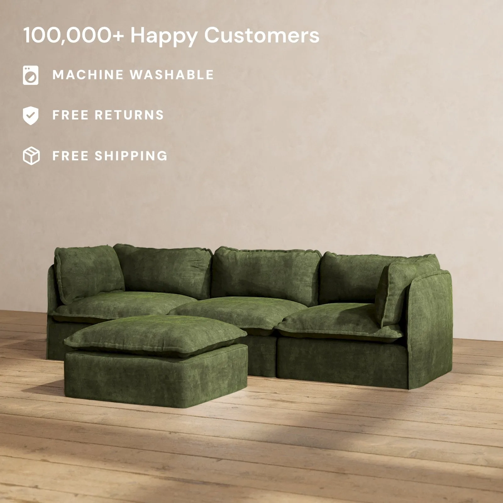 Modular Performance 3-Seater   Ottoman in Olive | Relaxed Blend