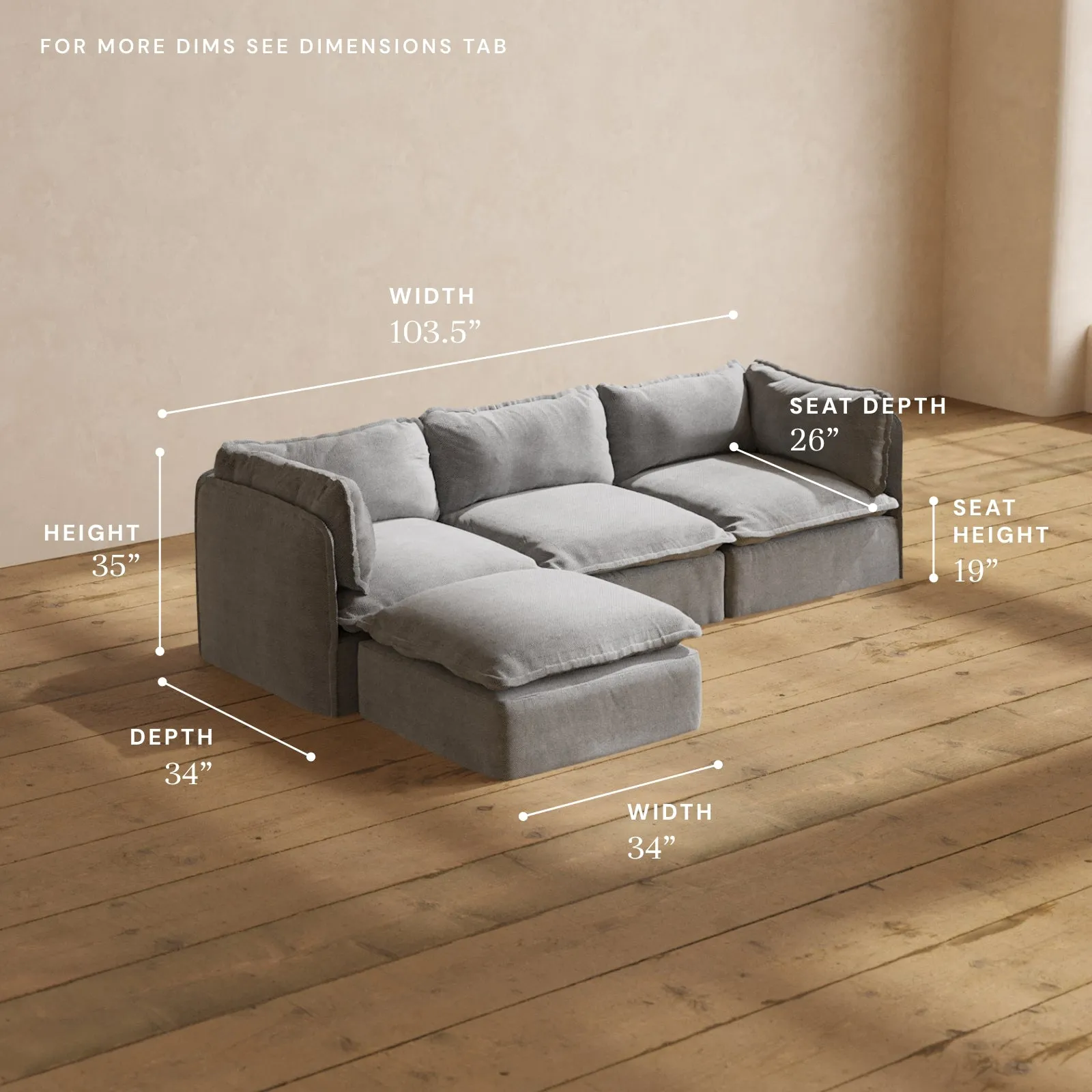 Modular Performance 3-Seater Sectional in Ash | Relaxed Blend