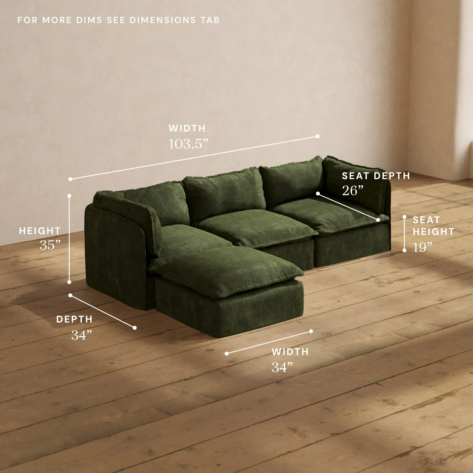 Modular Performance 3-Seater Sectional in Olive | Relaxed Blend