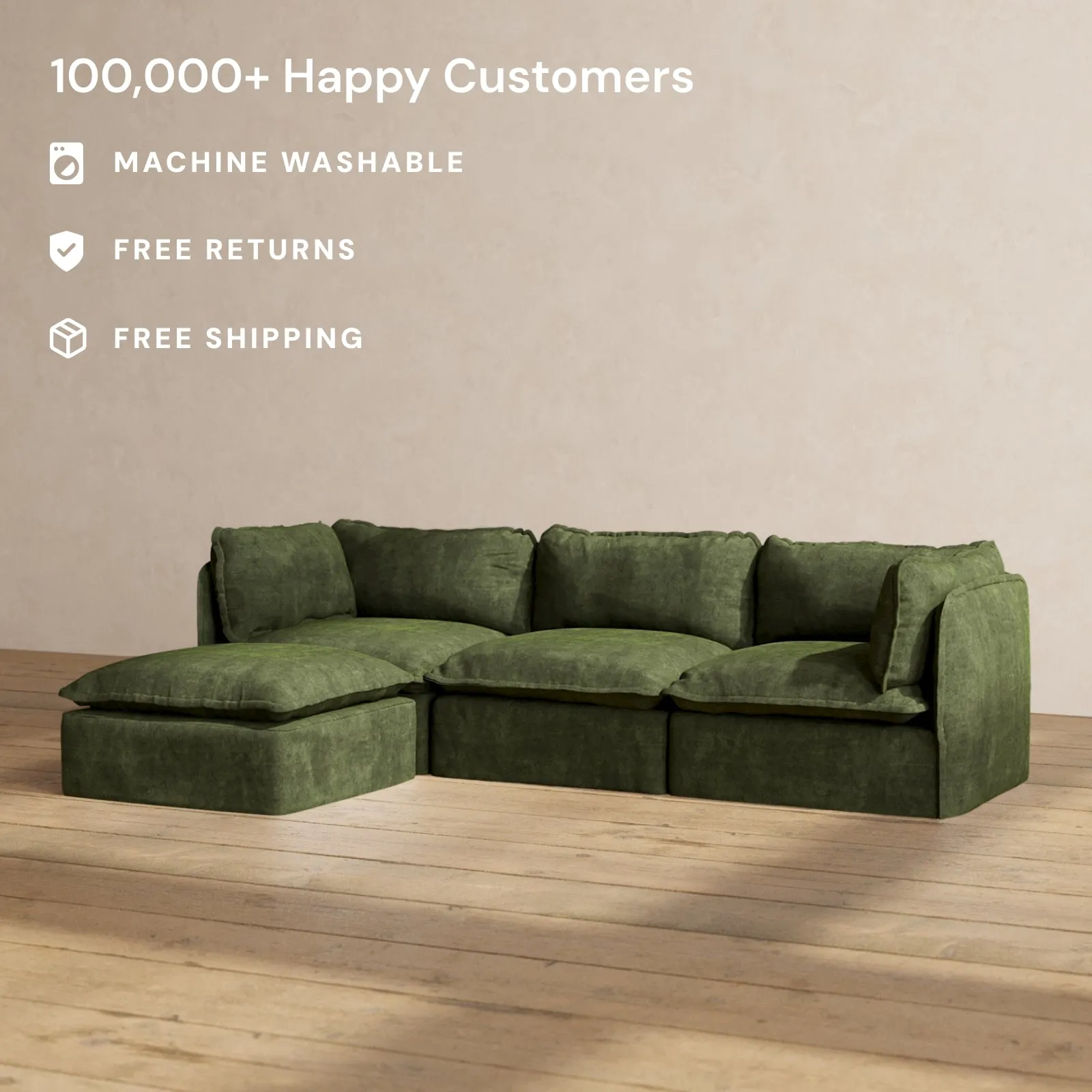 Modular Performance 3-Seater Sectional in Olive | Relaxed Blend