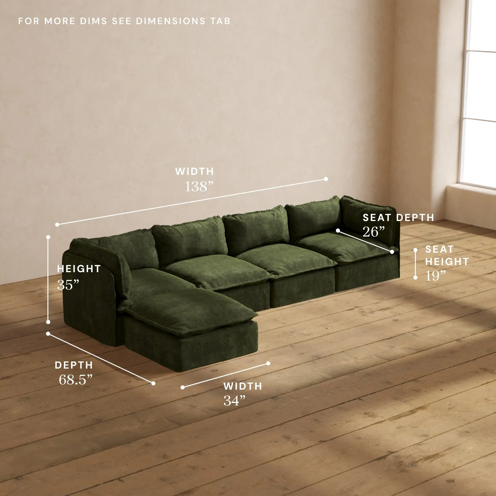 Modular Performance 4-Seater Sectional in Olive | Relaxed Blend