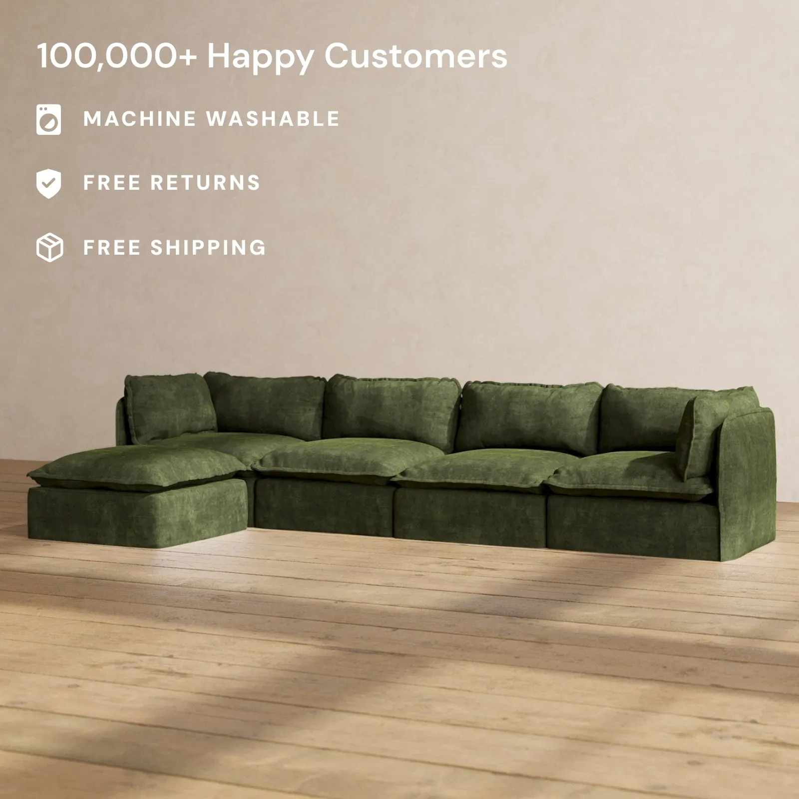 Modular Performance 4-Seater Sectional in Olive | Relaxed Blend