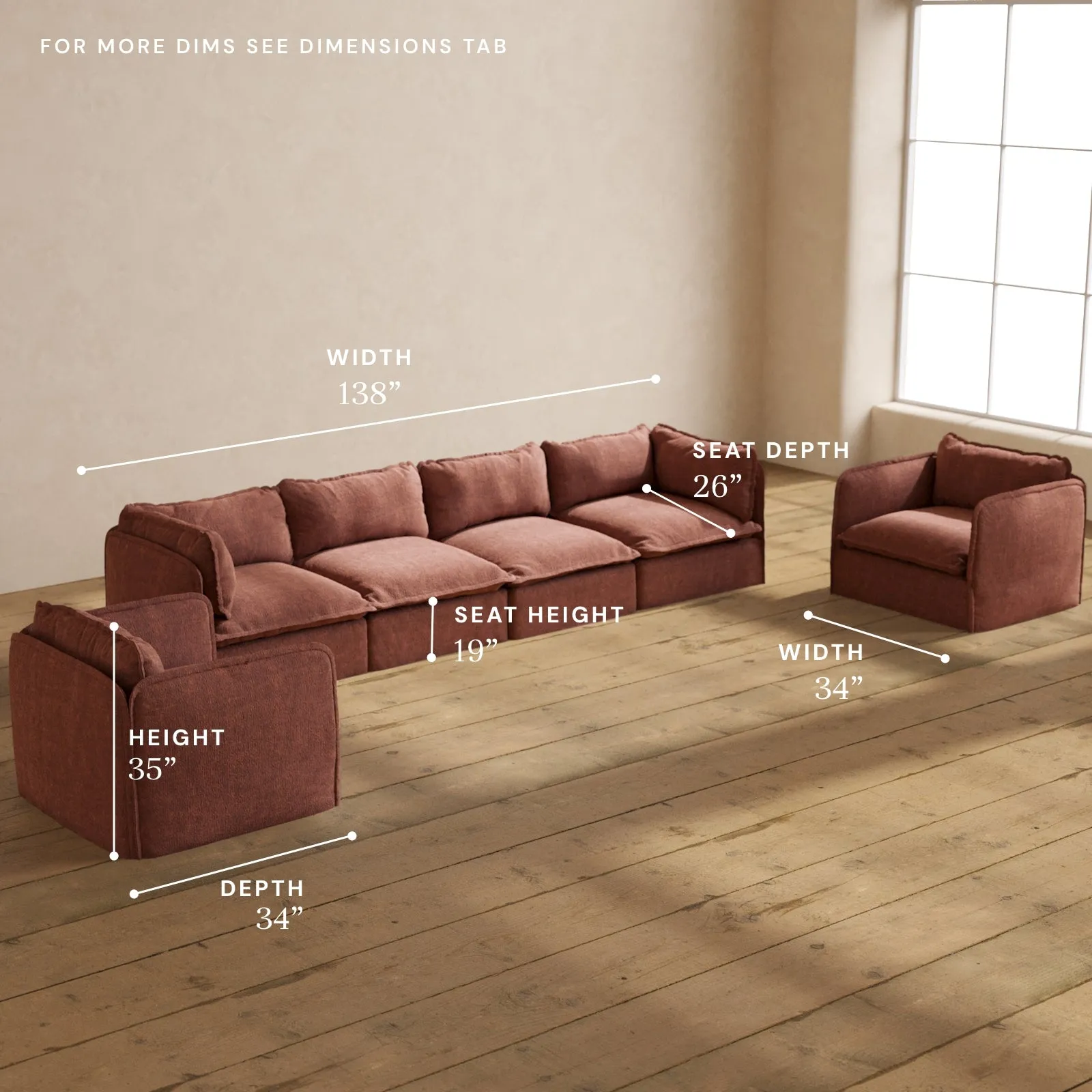 Modular Performance 4-Seater Sofa   Armchair Set in Chestnut | Relaxed Blend