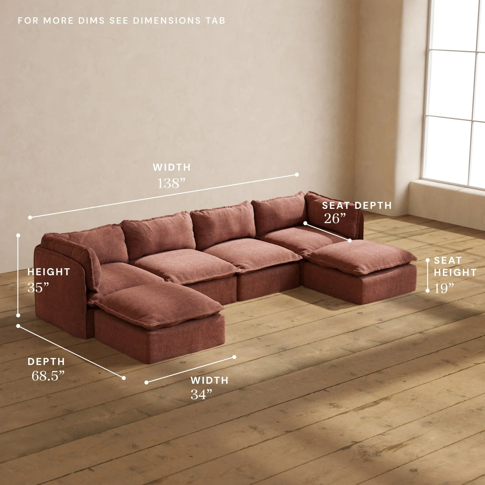 Modular Performance 4-Seater U-Sectional in Chestnut | Relaxed Blend