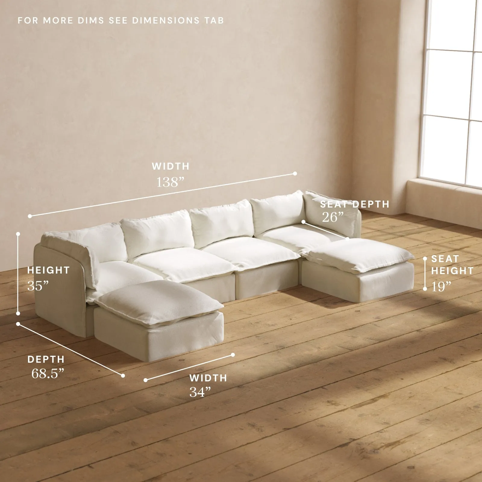 Modular Performance 4-Seater U-Sectional in Eggshell | Relaxed Blend