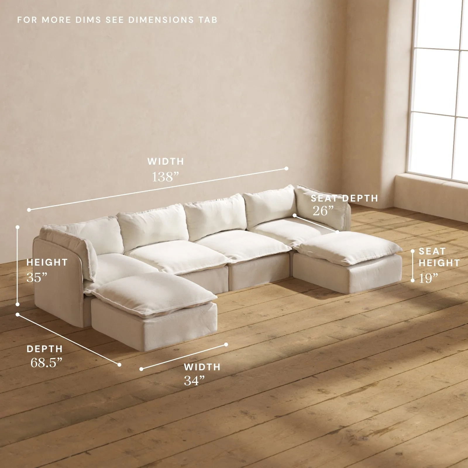 Modular Performance 4-Seater U-Sectional in Flour | Relaxed Blend