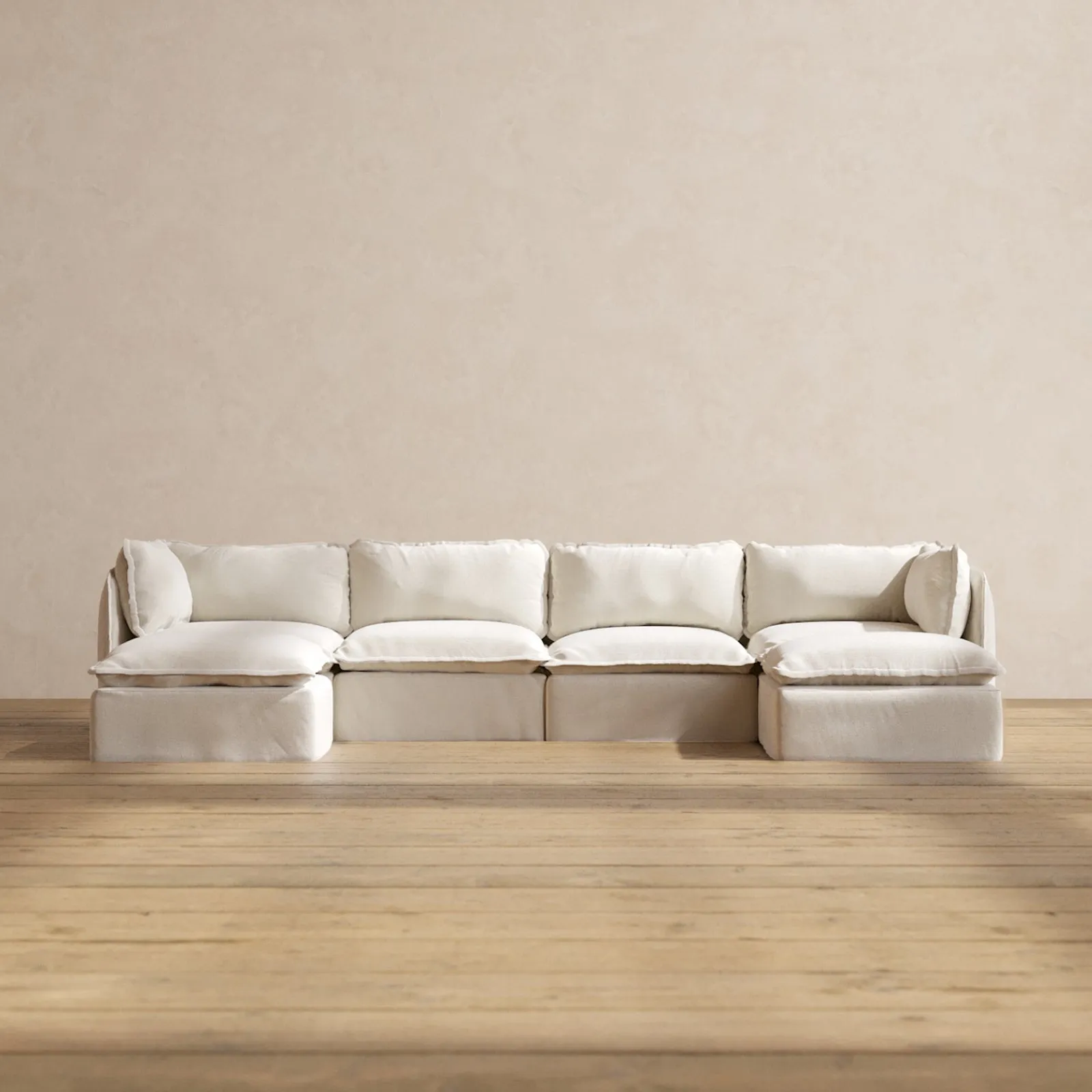 Modular Performance 4-Seater U-Sectional in Flour | Relaxed Blend