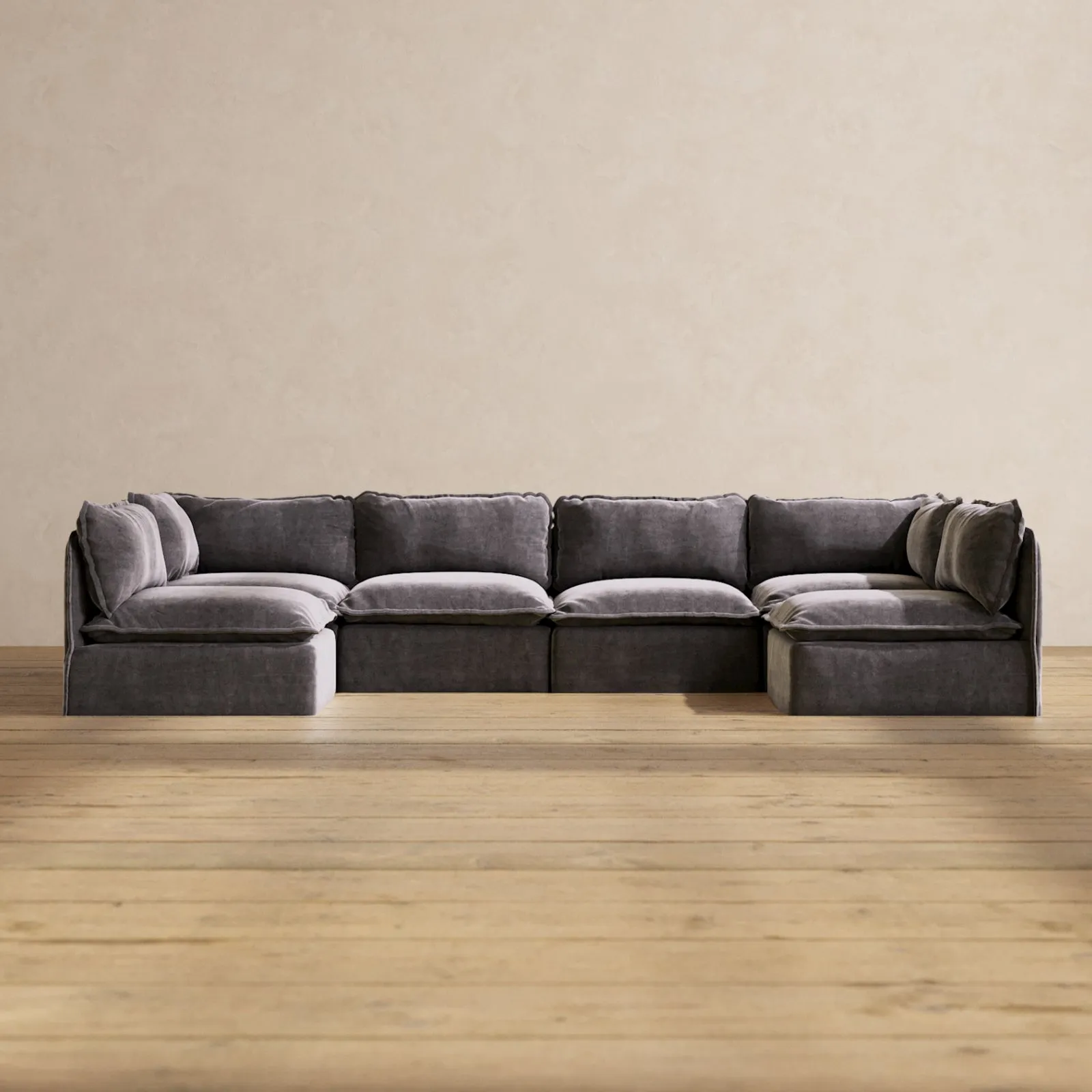 Modular Performance 6-Seater Open-Ends U-Sectional in Cinder | Relaxed Blend