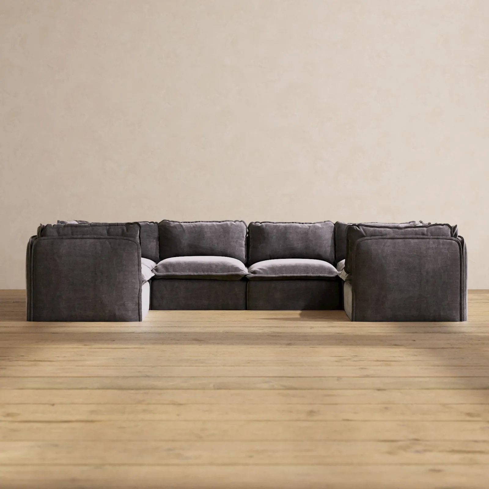 Modular Performance 6-Seater U-Sectional in Cinder | Relaxed Blend