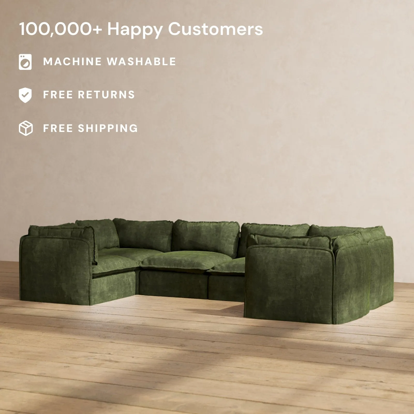 Modular Performance 6-Seater U-Sectional in Olive | Relaxed Blend