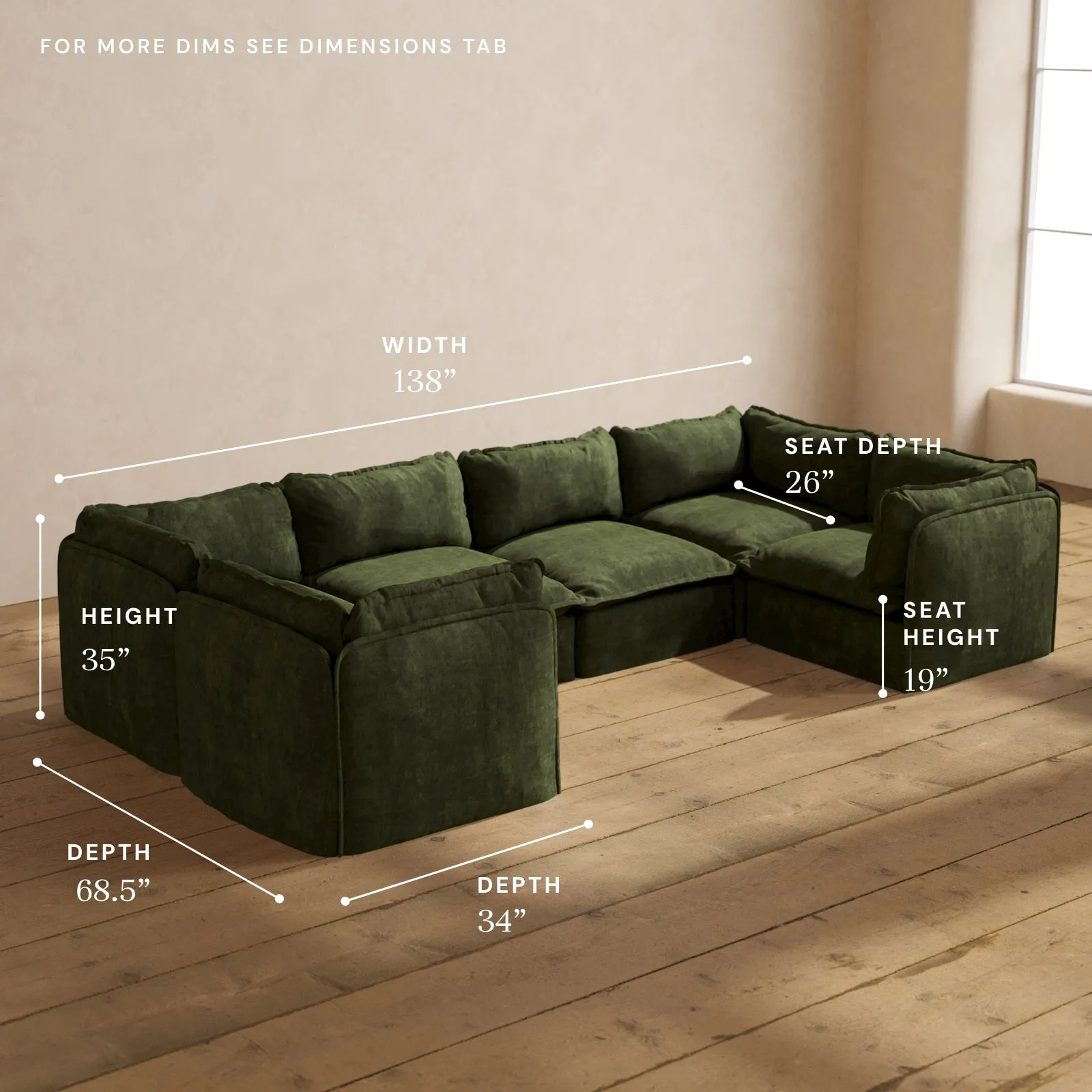 Modular Performance 6-Seater U-Sectional in Olive | Relaxed Blend