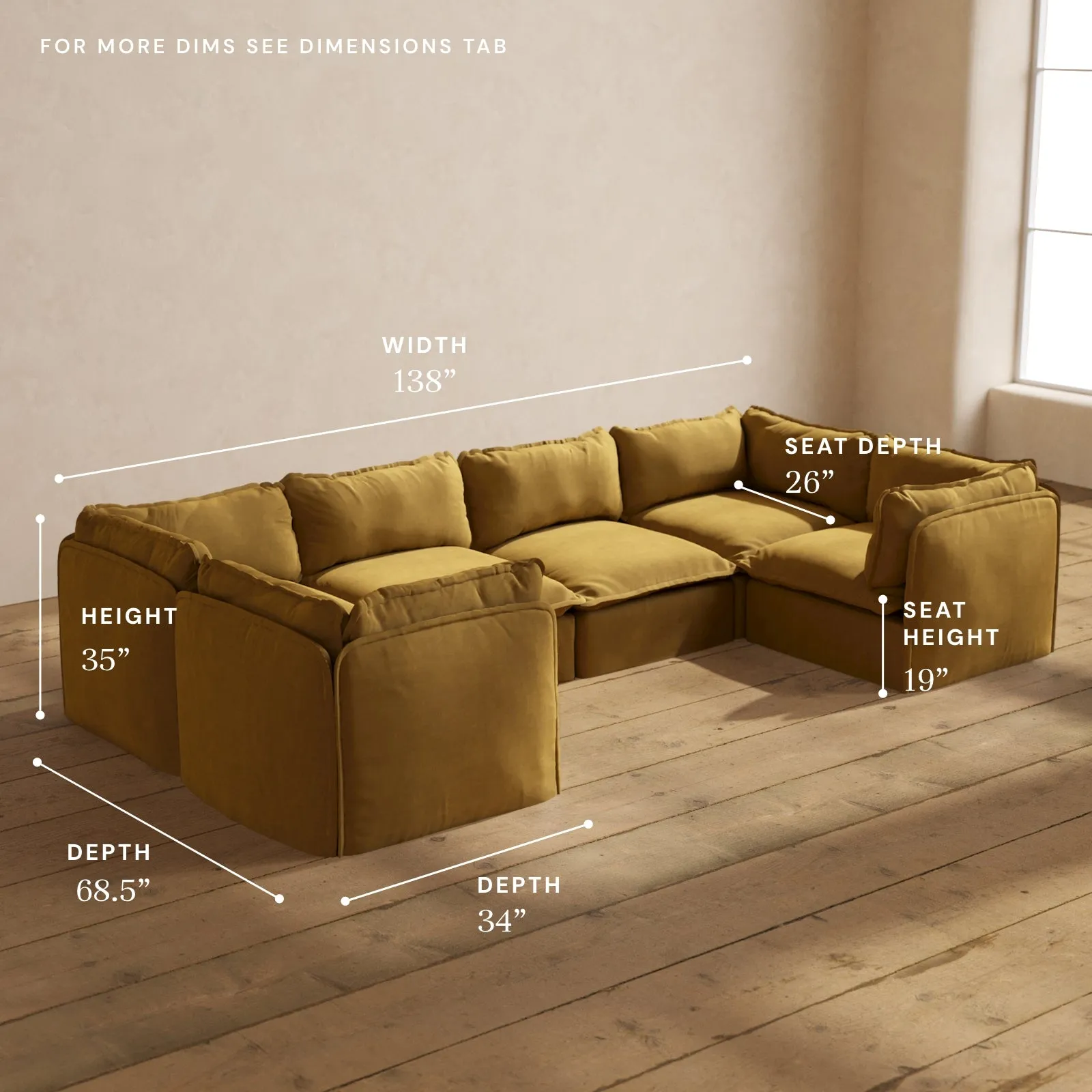 Modular Performance 6-Seater U-Sectional in Toffee | Relaxed Blend