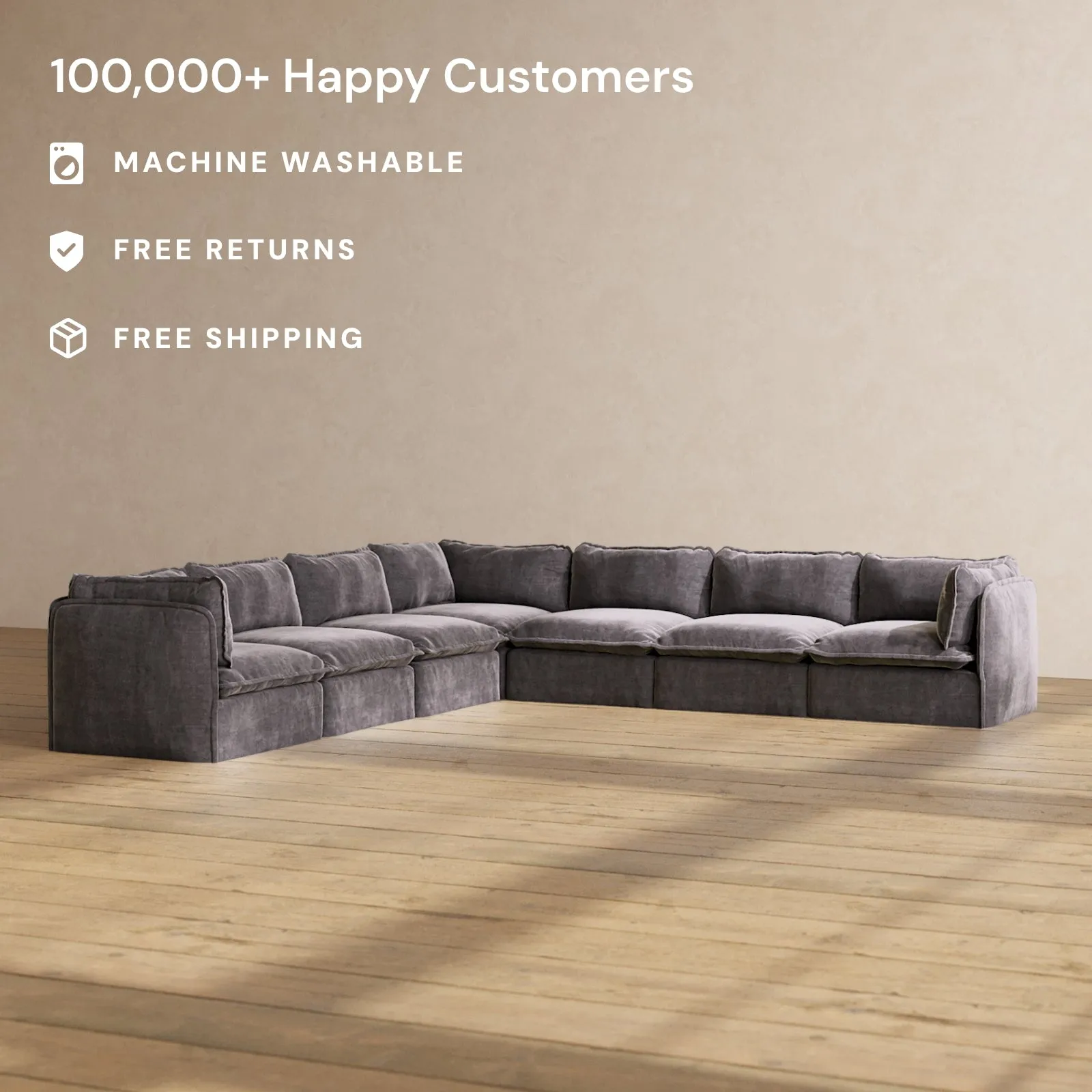 Modular Performance 7-Seater Corner Sectional in Cinder | Relaxed Blend