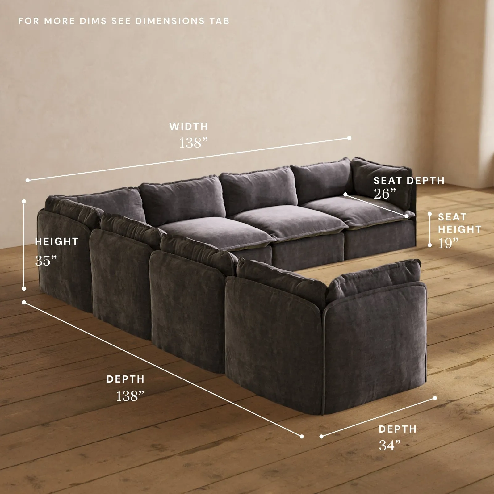 Modular Performance 7-Seater Corner Sectional in Cinder | Relaxed Blend