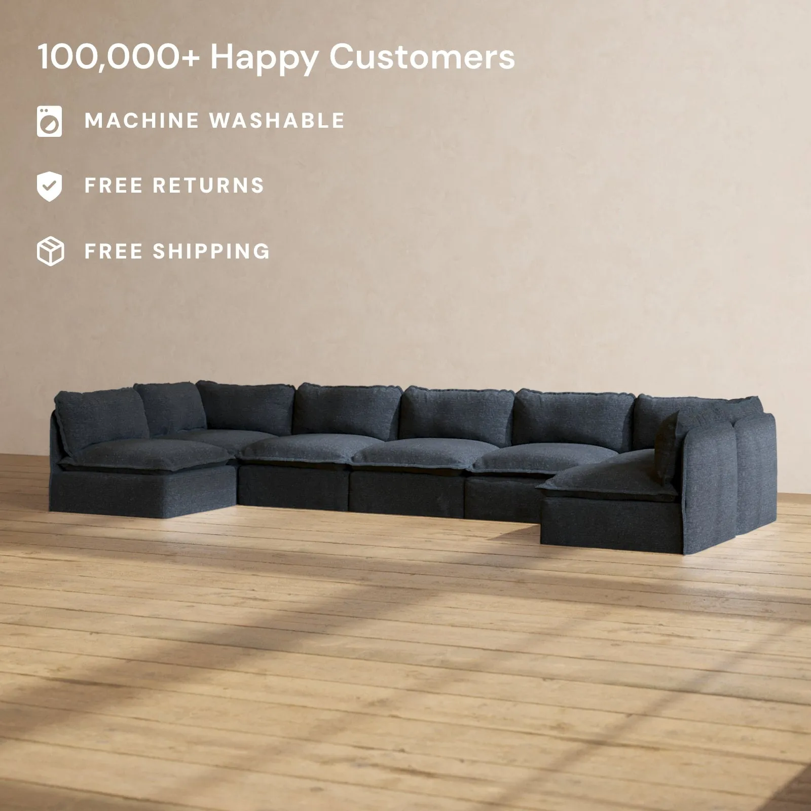 Modular Performance 7-Seater Open-Ends U-Sectional in Indigo | Relaxed Blend