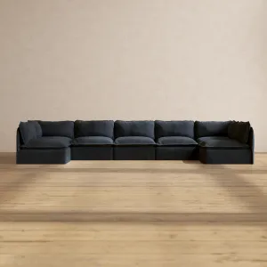 Modular Performance 7-Seater Open-Ends U-Sectional in Indigo | Relaxed Blend