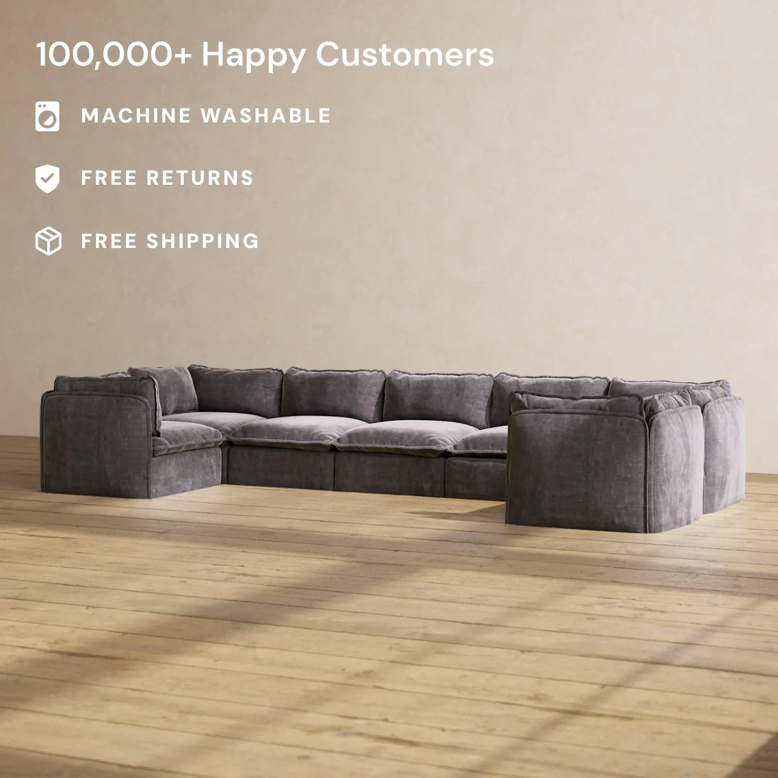 Modular Performance 7-Seater U-Sectional in Cinder | Relaxed Blend