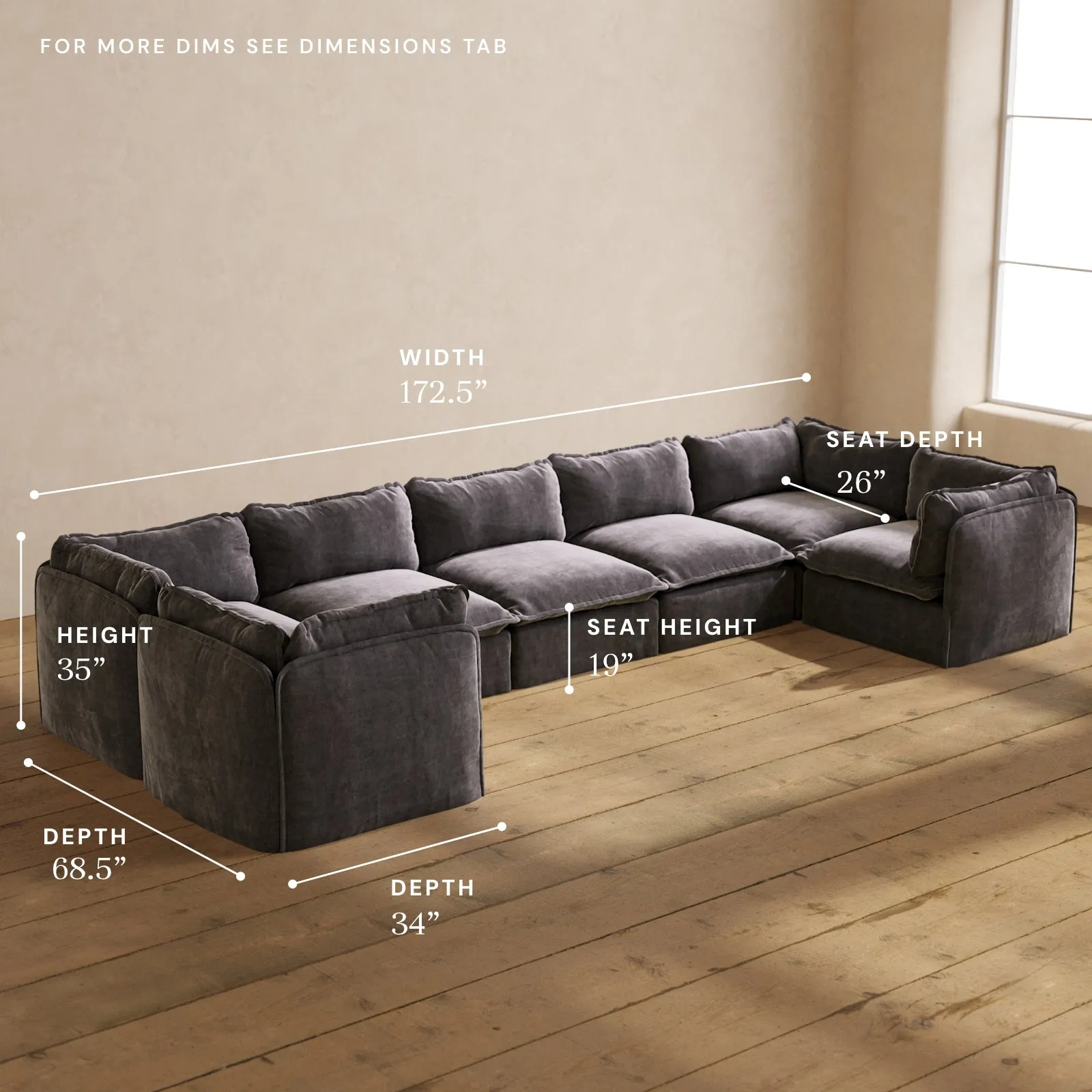 Modular Performance 7-Seater U-Sectional in Cinder | Relaxed Blend