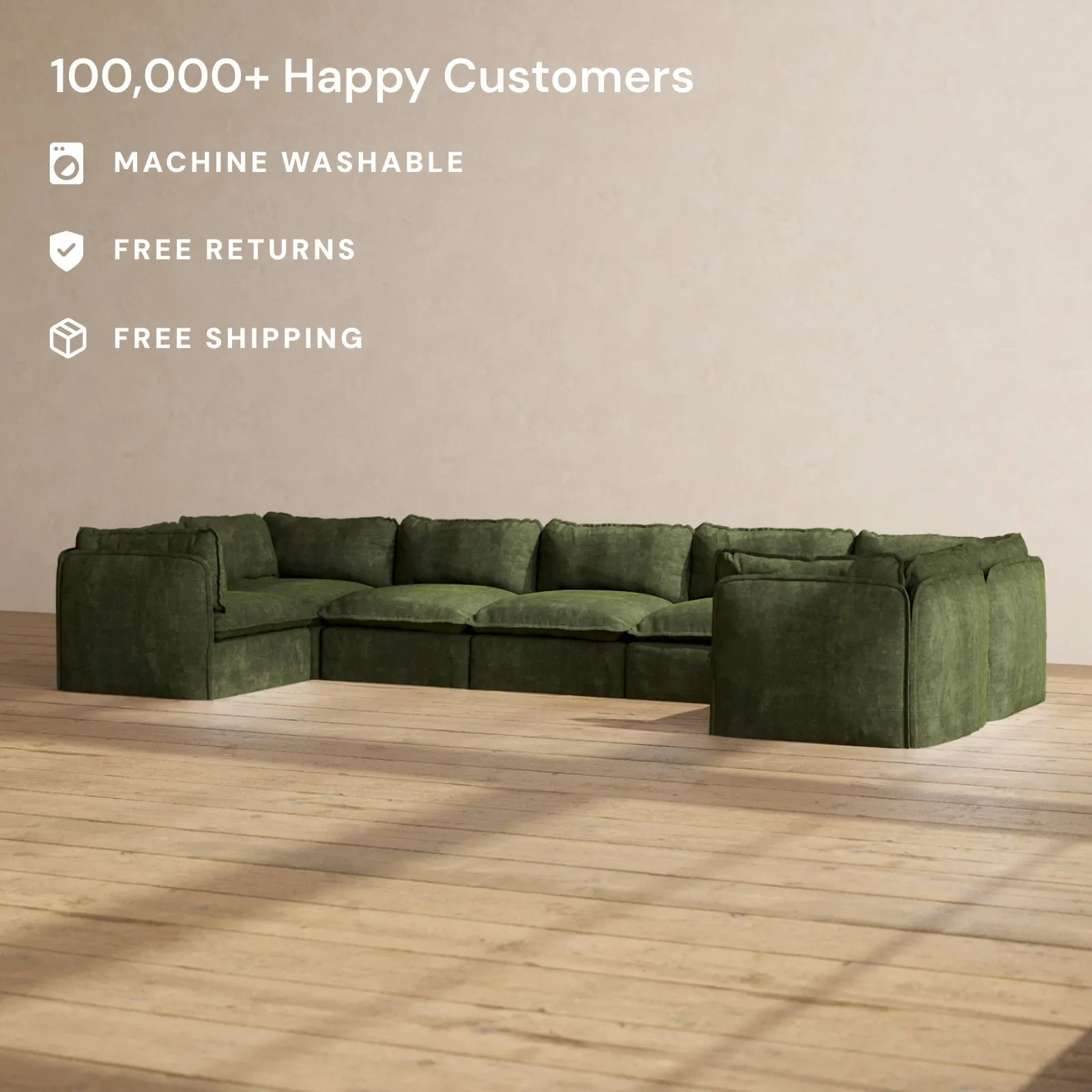 Modular Performance 7-Seater U-Sectional in Olive | Relaxed Blend