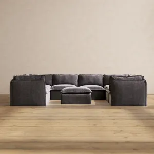 Modular Performance 8-Seater U-Sectional   Ottoman in Cinder | Relaxed Blend