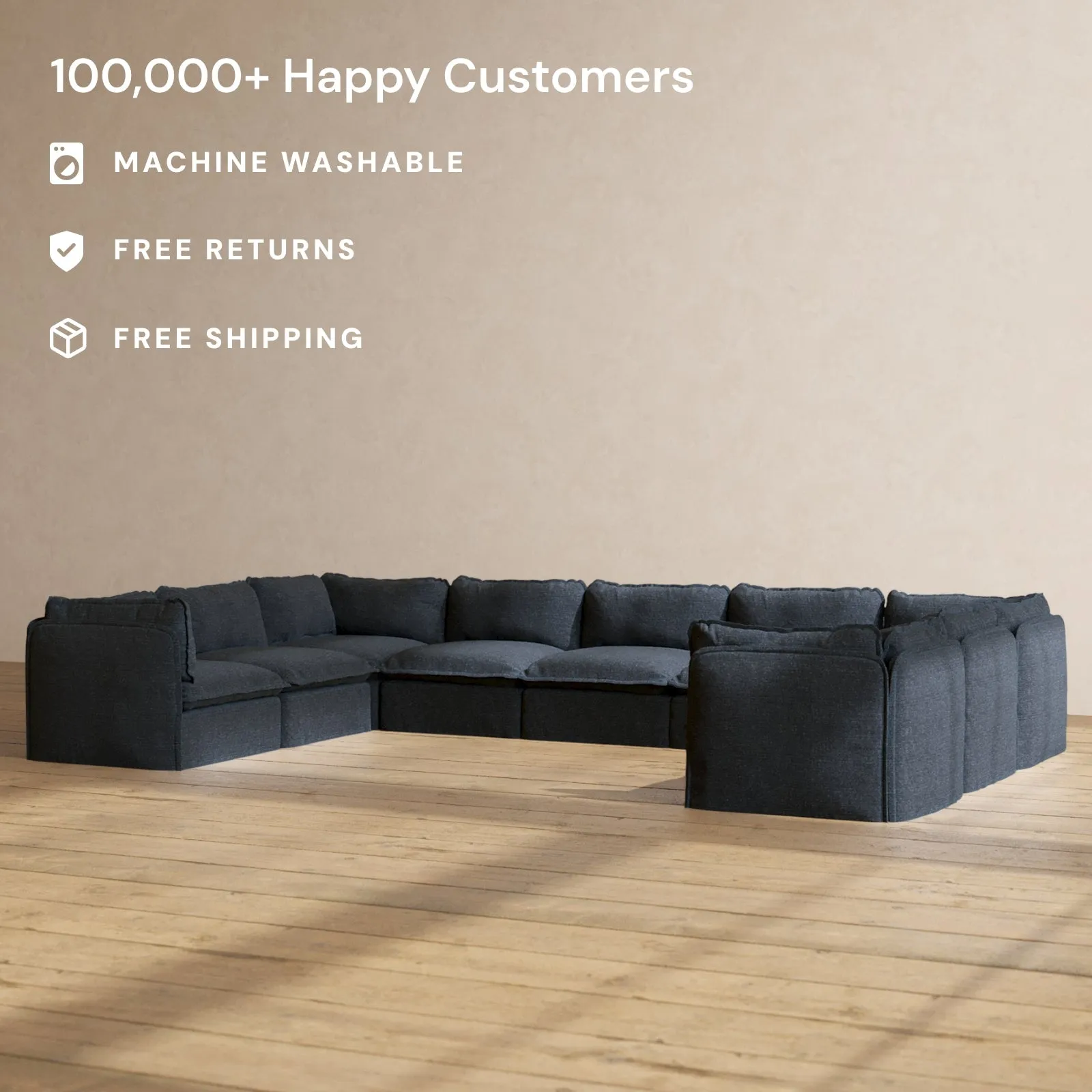 Modular Performance 9-Seater U-Sectional in Indigo | Relaxed Blend