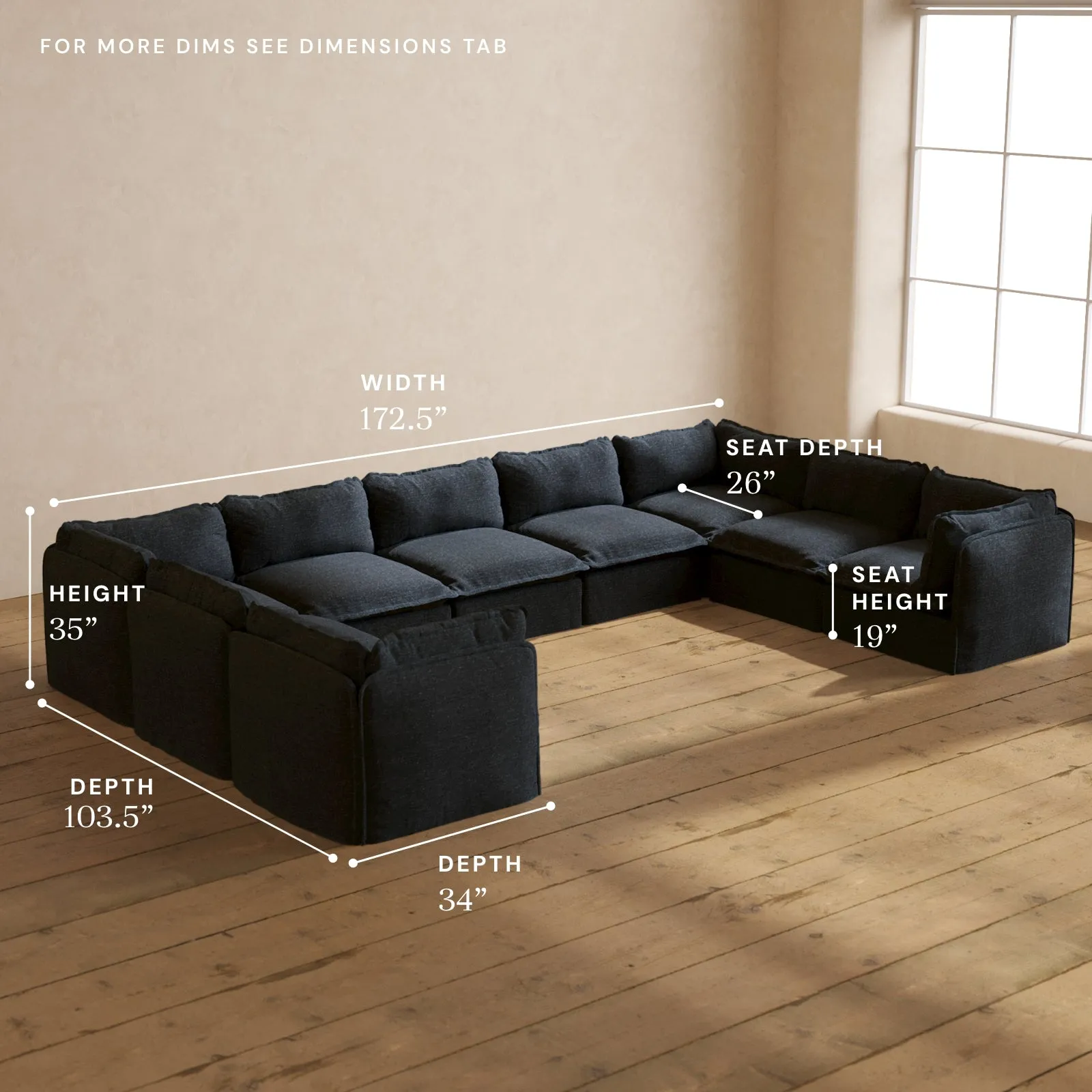 Modular Performance 9-Seater U-Sectional in Indigo | Relaxed Blend