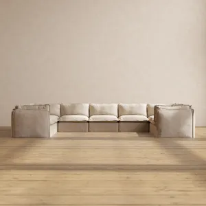 Modular Performance 9-Seater U-Sectional in Oat | Relaxed Blend