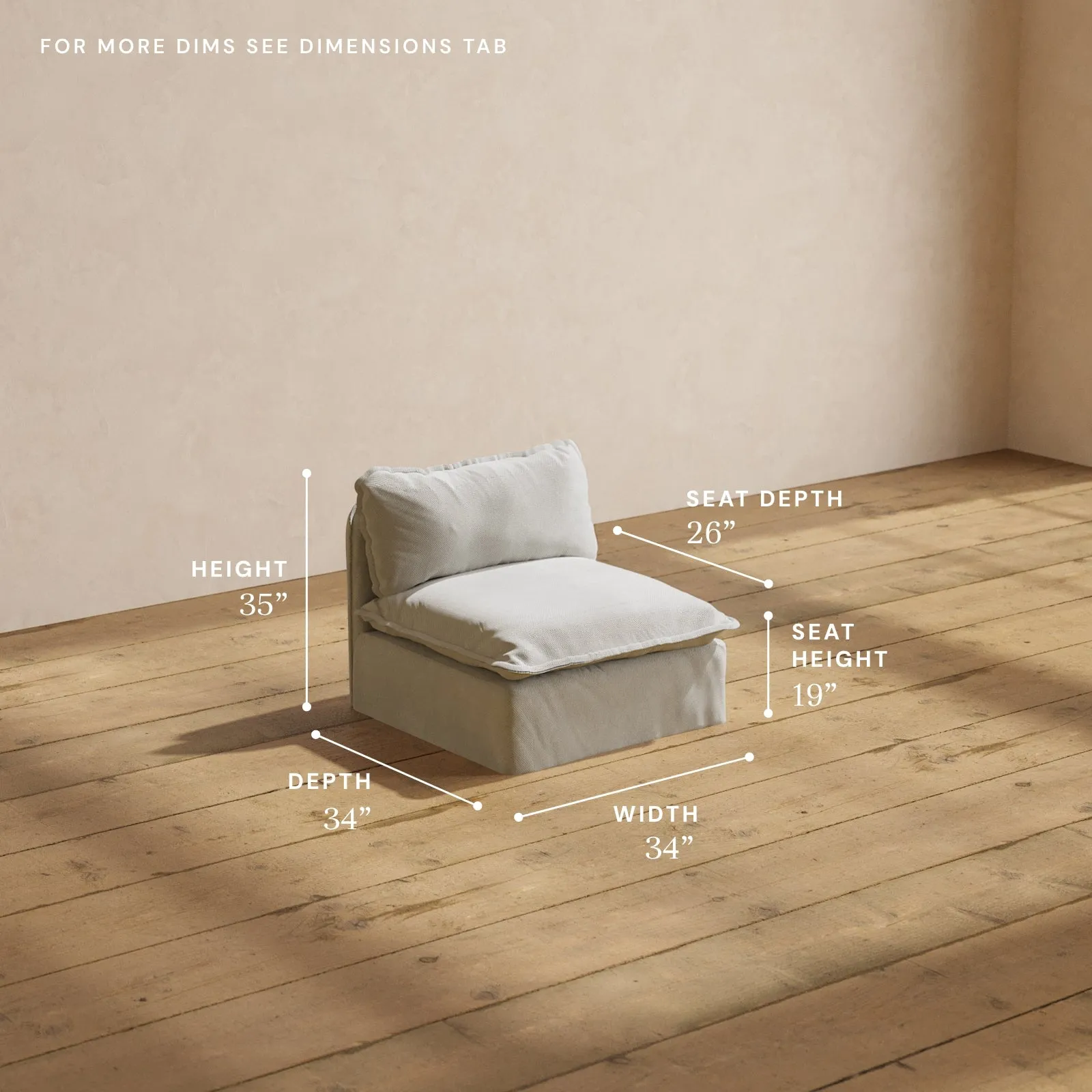 Modular Performance Armless Chair in Cloud | Relaxed Blend