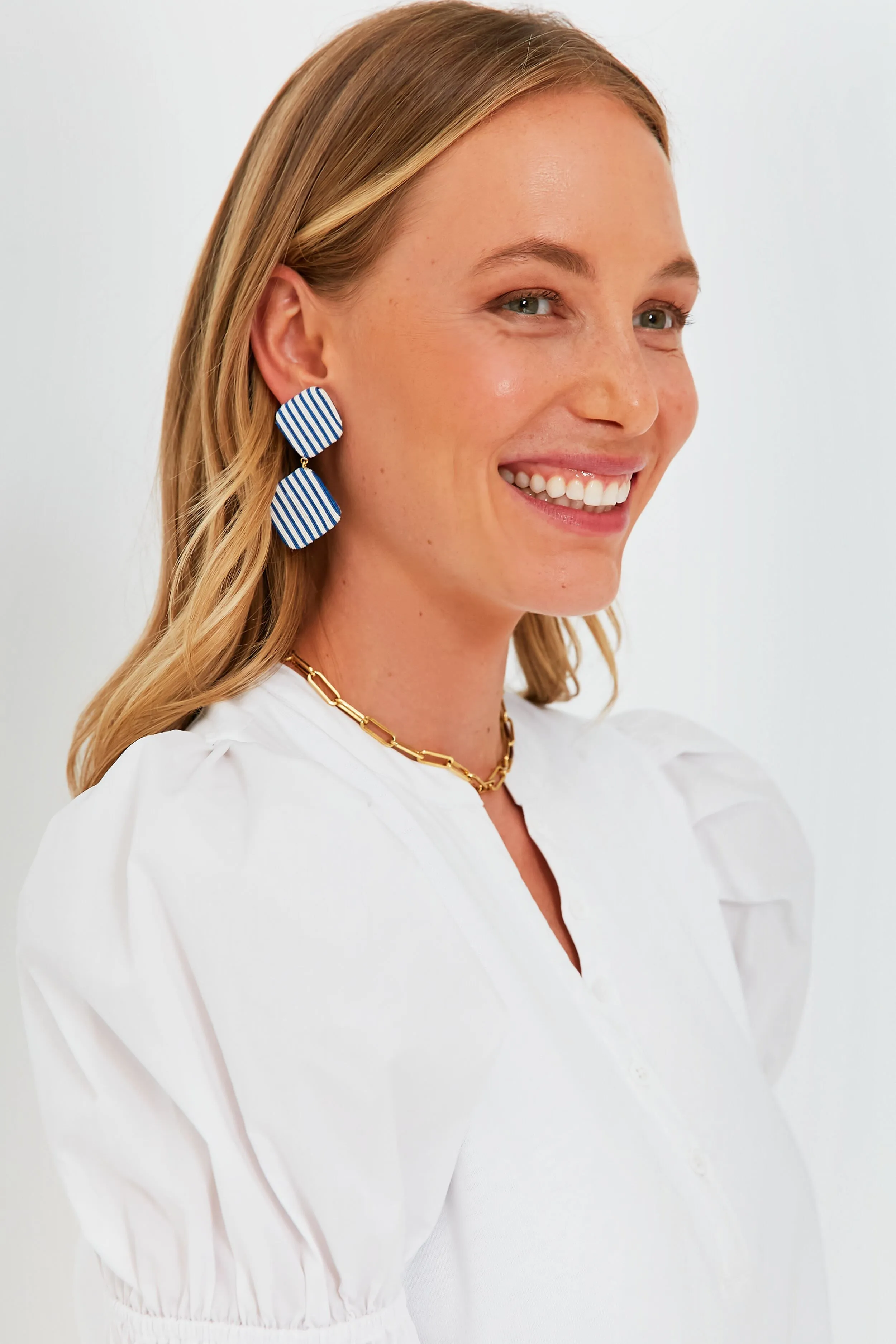 Navy and White Striped Jillian Earrings