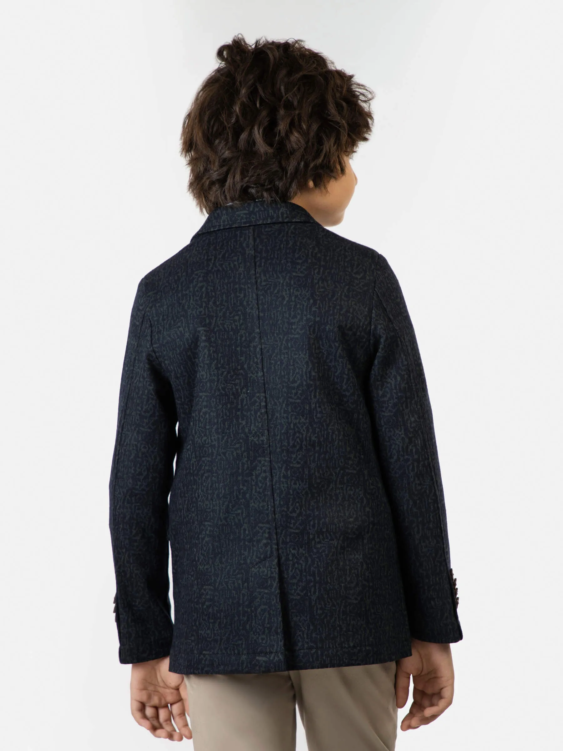 Navy Blue & Green Wool Blended Kids Blazer