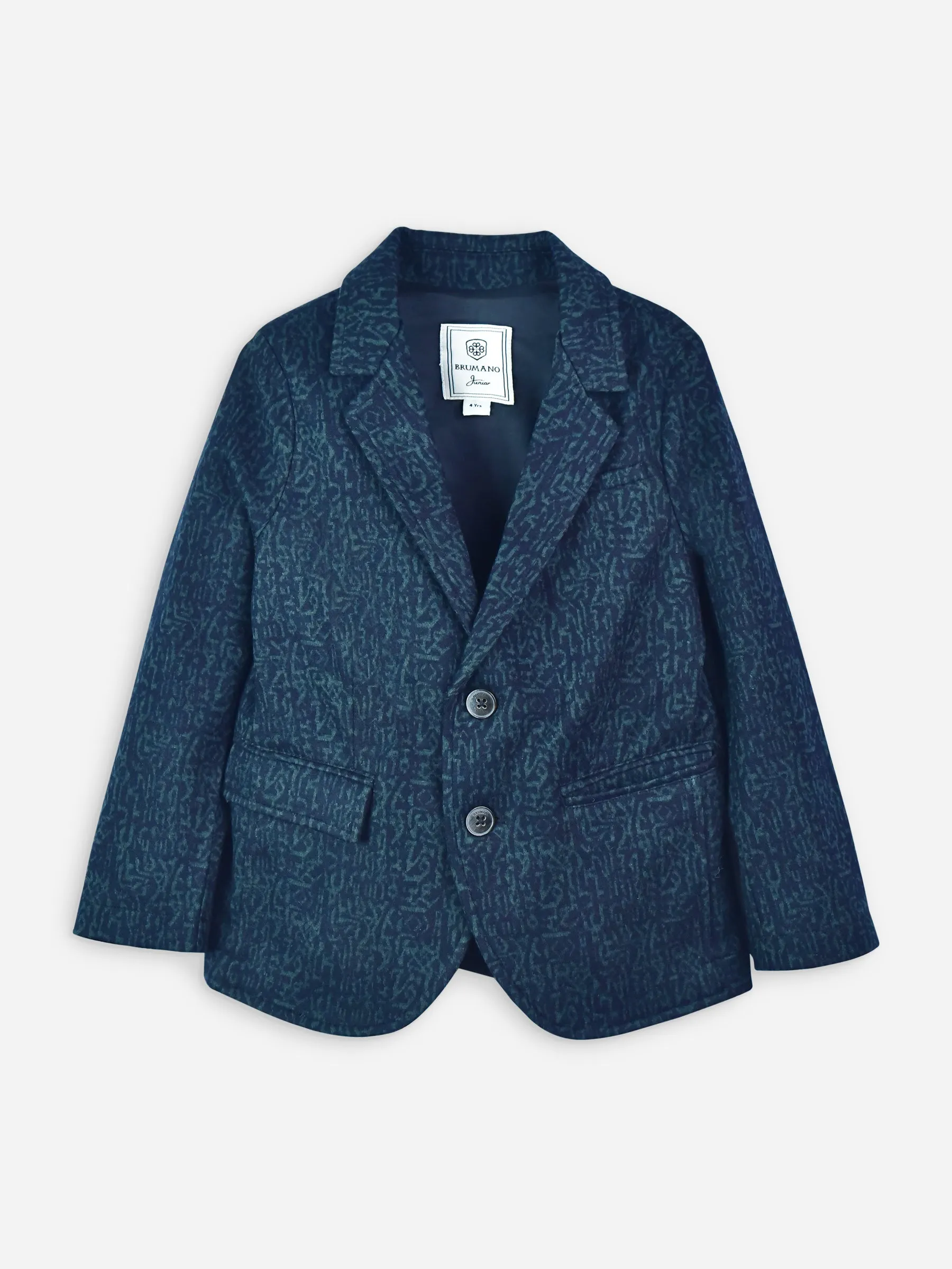 Navy Blue & Green Wool Blended Kids Blazer