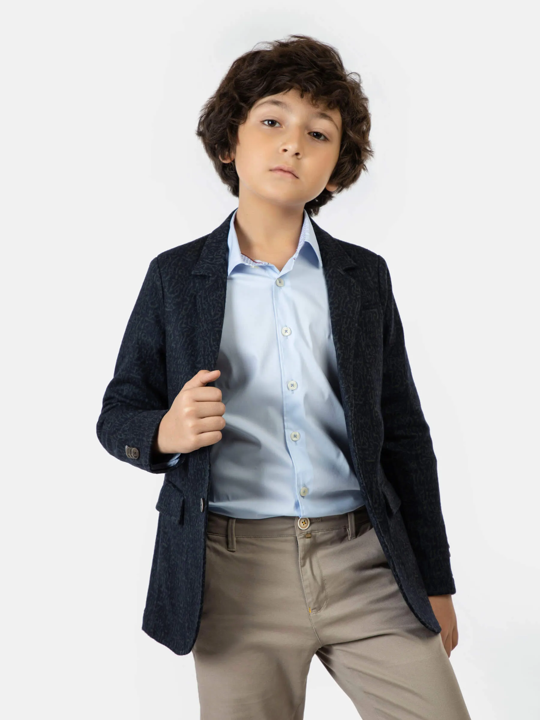 Navy Blue & Green Wool Blended Kids Blazer