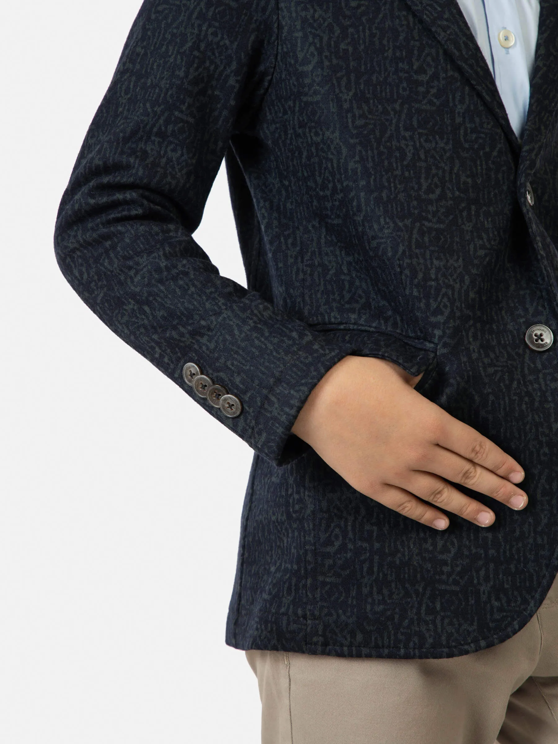 Navy Blue & Green Wool Blended Kids Blazer