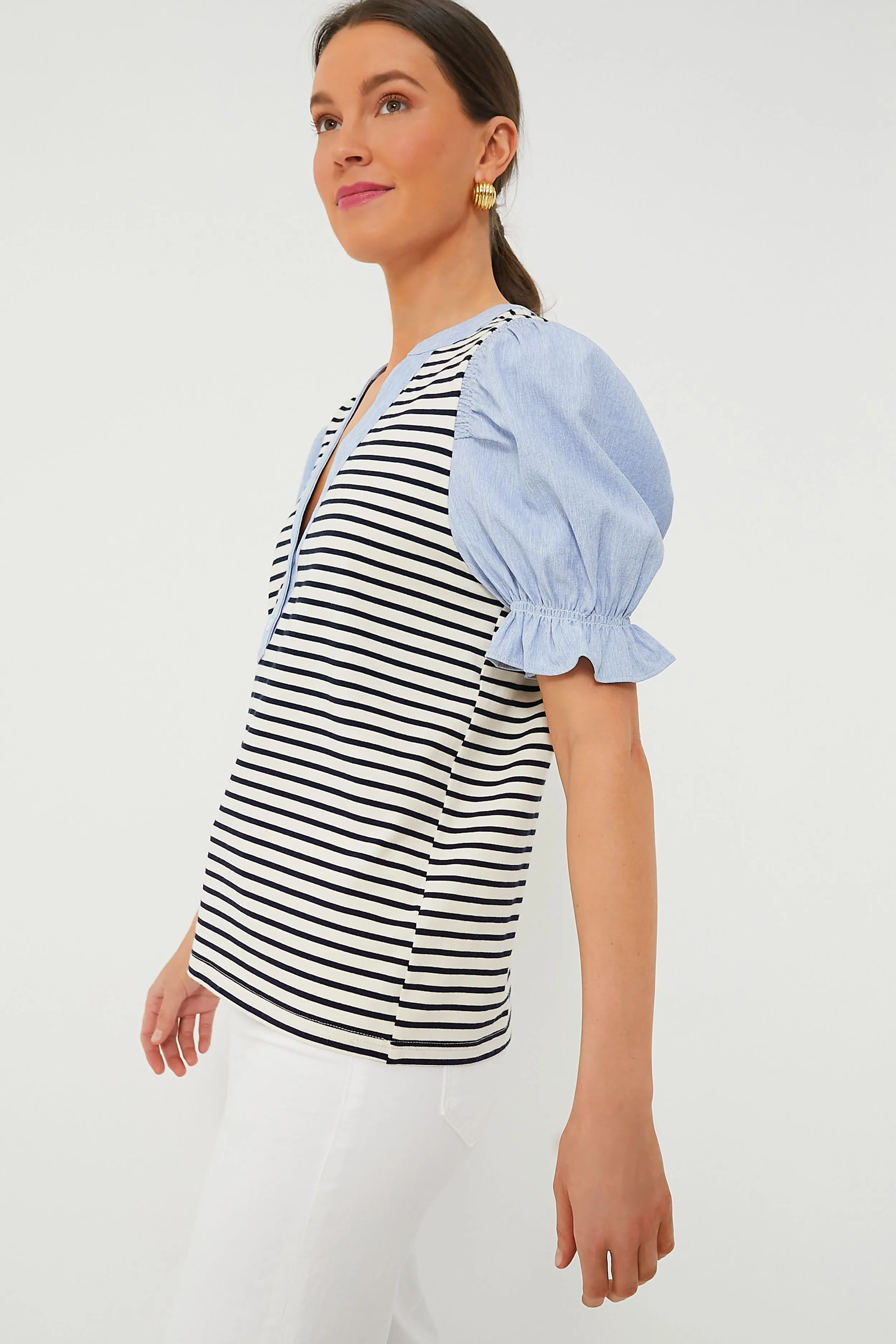 Navy Stripe Livia Puff Sleeve Top