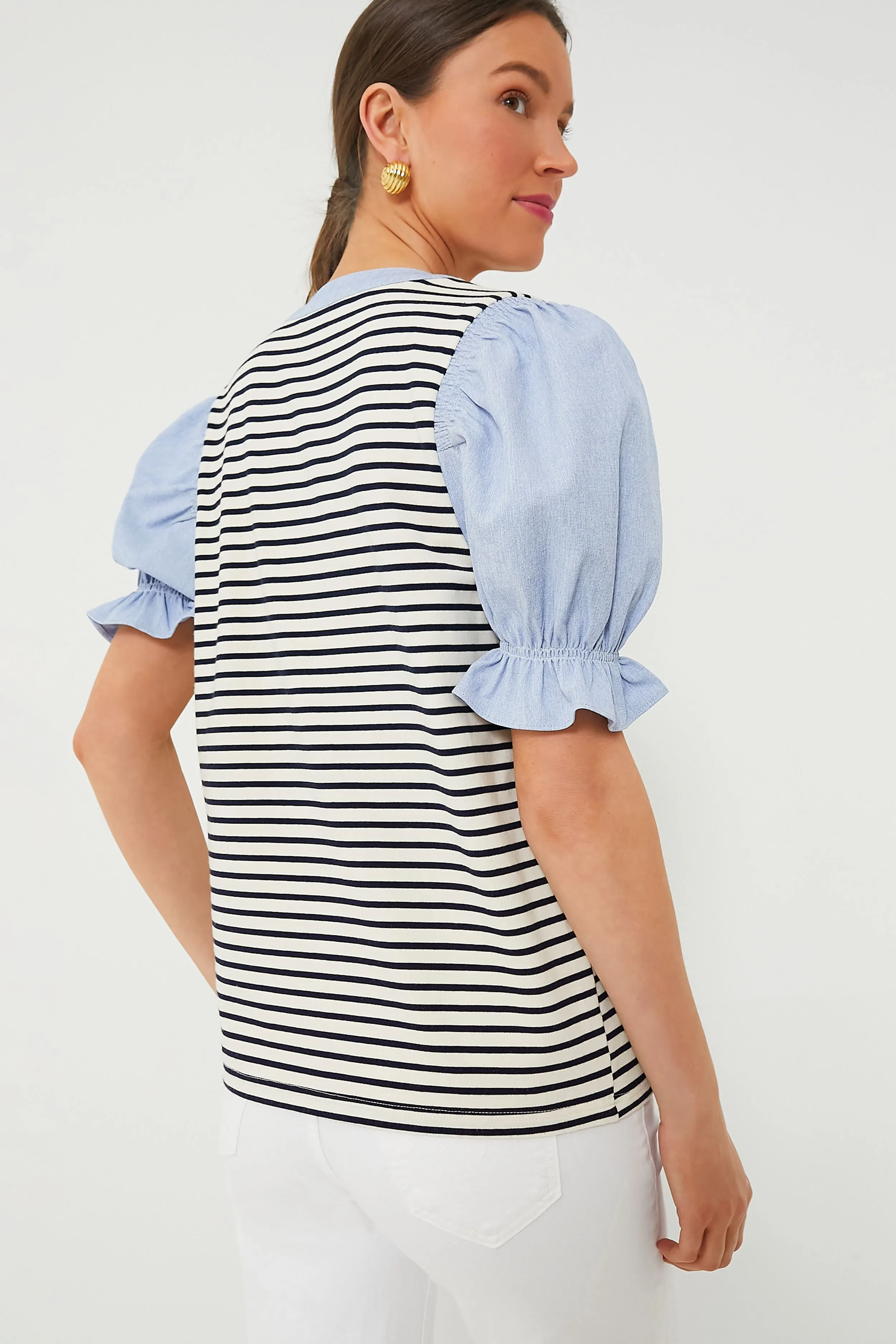 Navy Stripe Livia Puff Sleeve Top