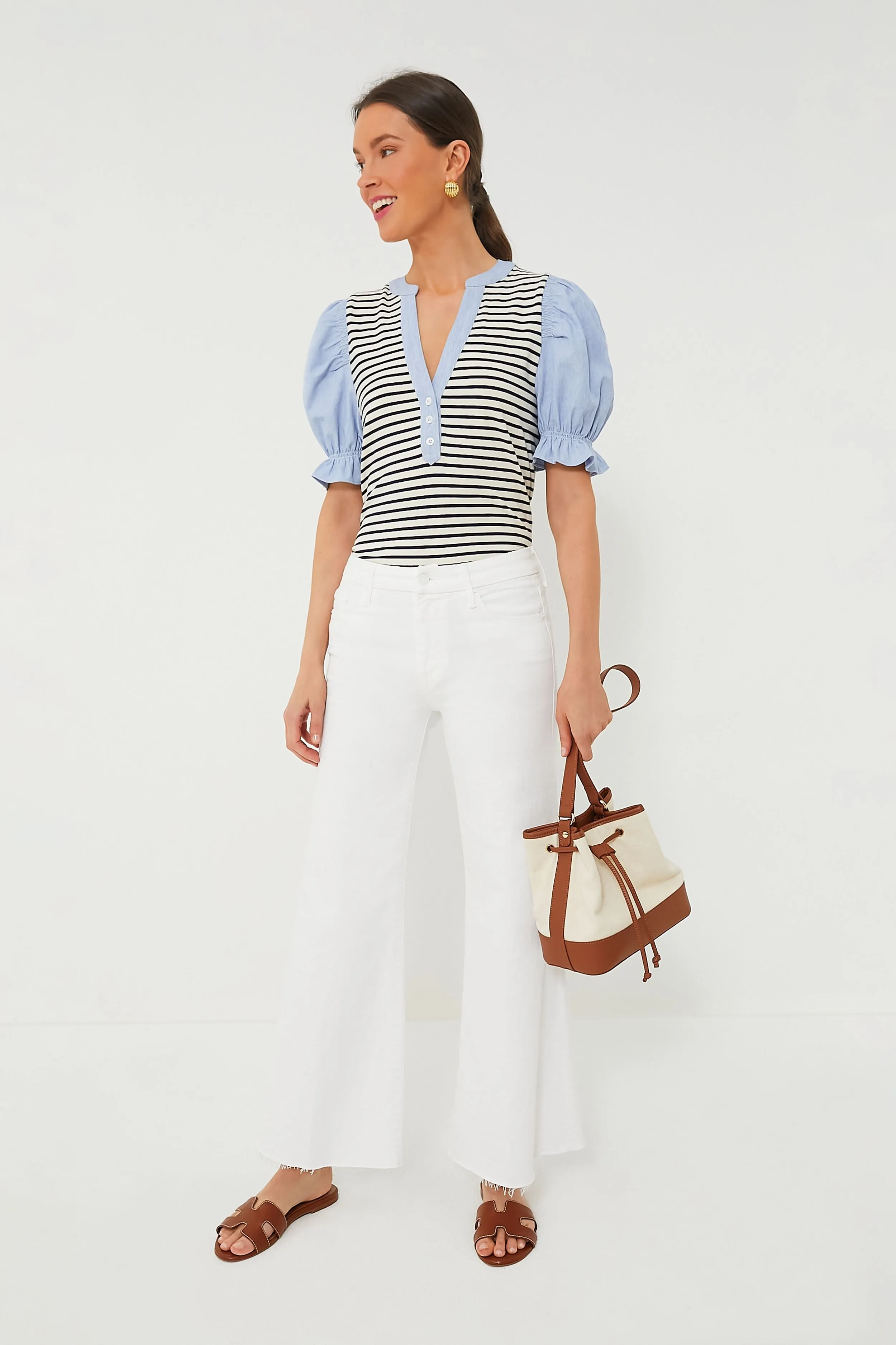 Navy Stripe Livia Puff Sleeve Top