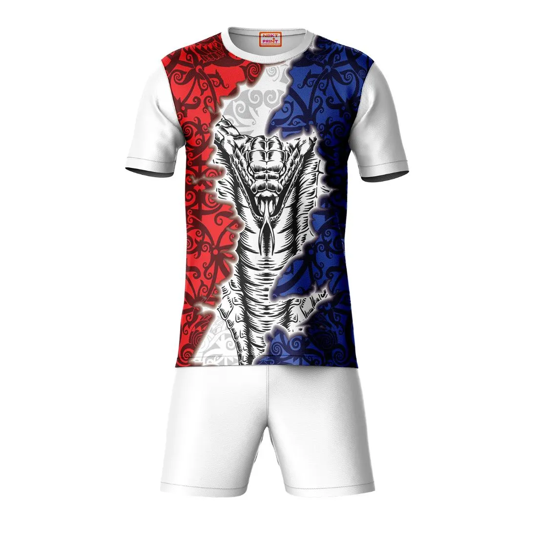 Next Print Round neck jersey white with shorts NPTS11