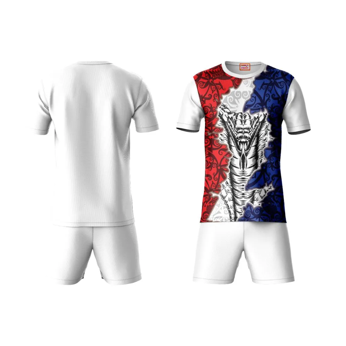 Next Print Round neck jersey white with shorts NPTS11