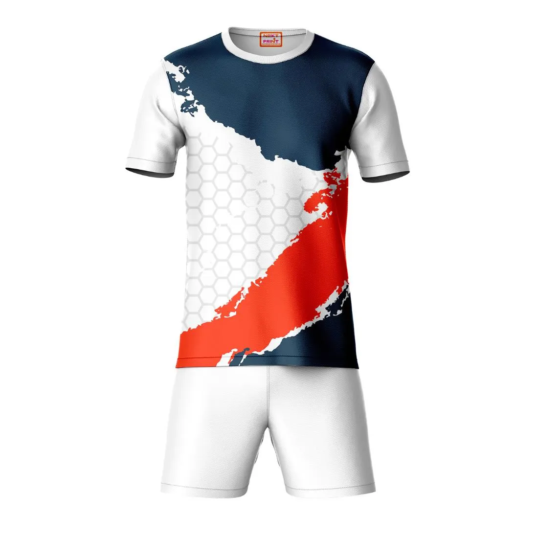 Next Print Round neck jersey white with shorts NPTS179