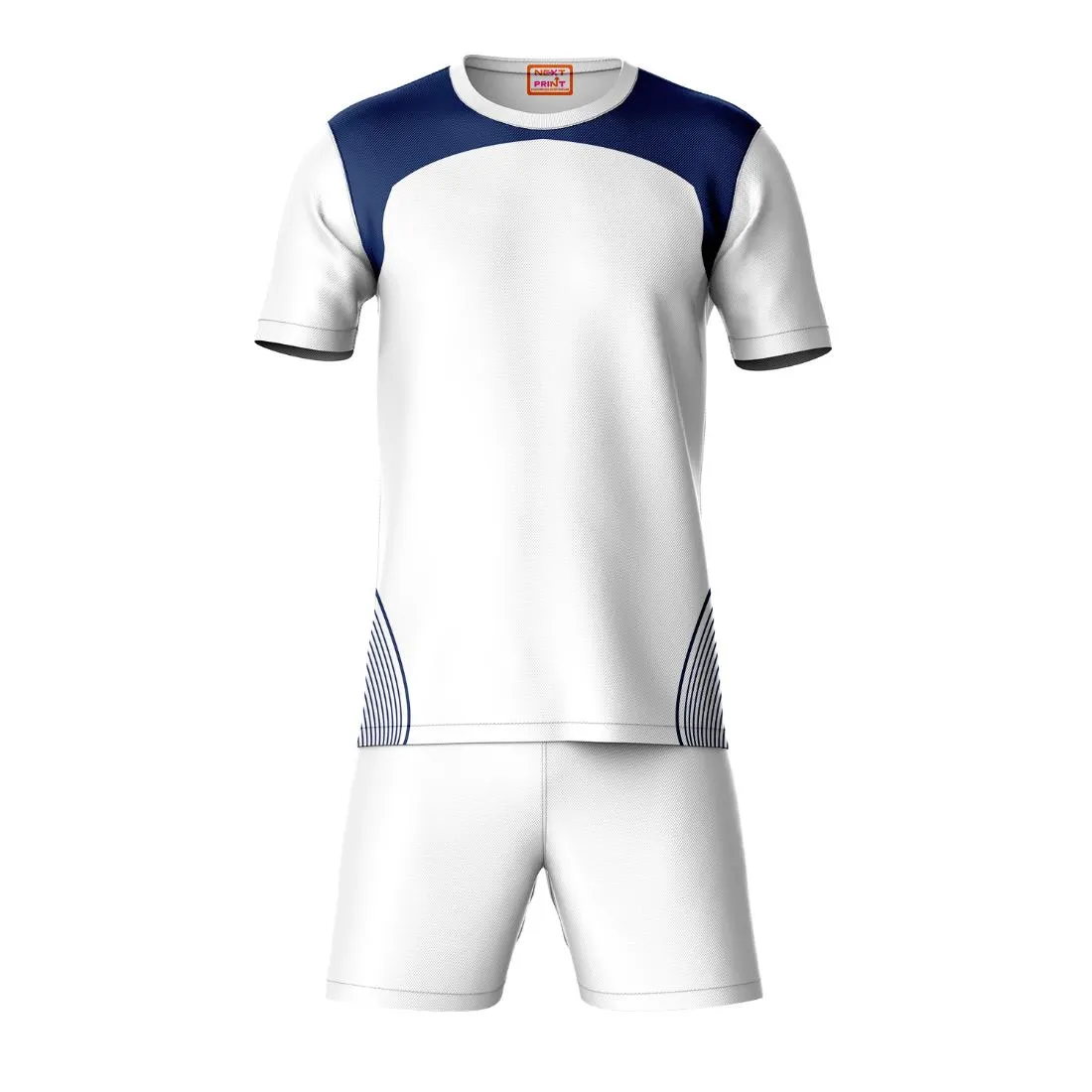 Next Print Round neck jersey white with shorts NPTS24