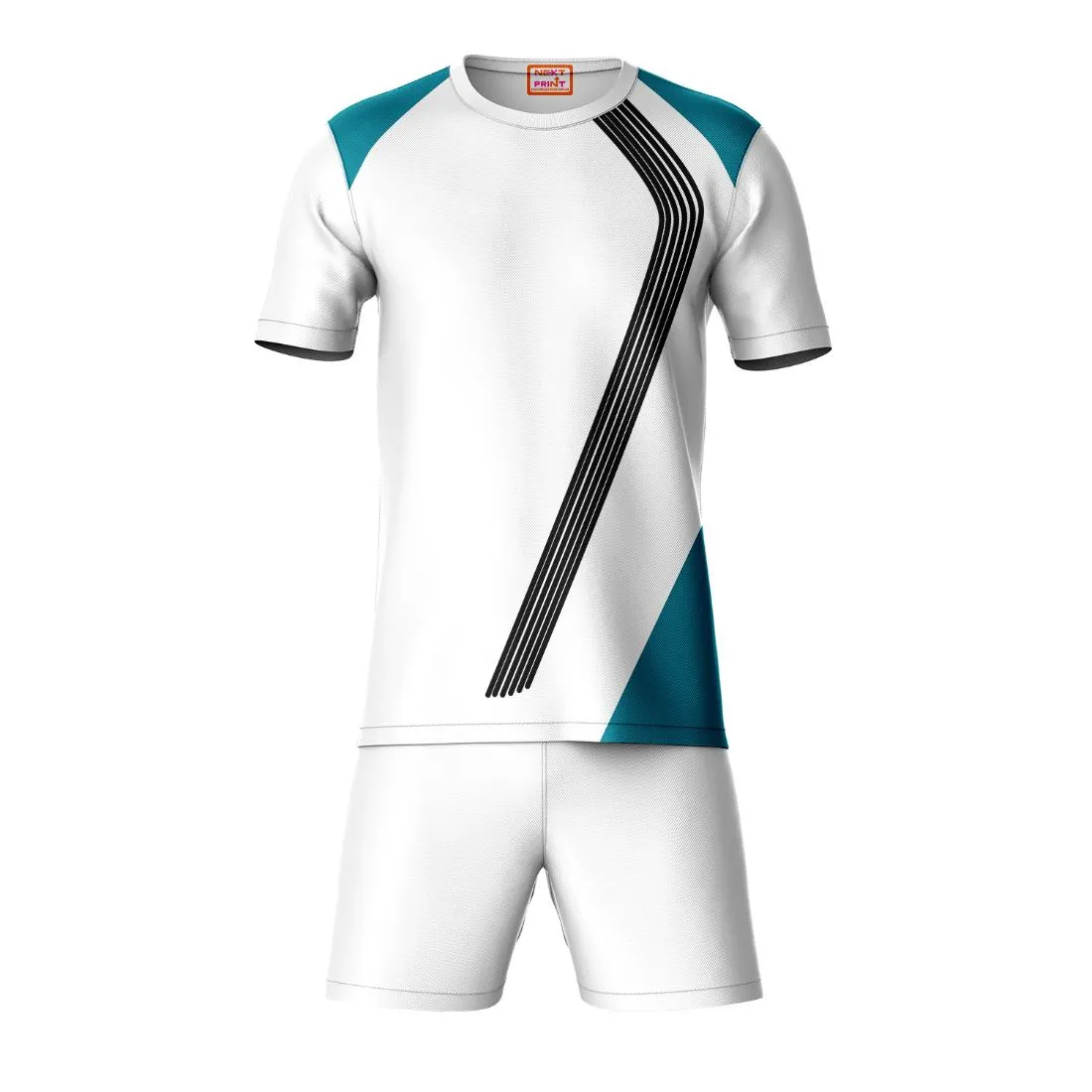 Next Print Round neck jersey white with shorts NPTS35